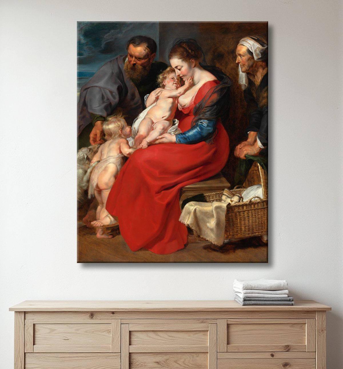 Reproduction La Sainte Famille avec les saints Elisabeth et Jean-Baptiste de Peter Paul Rubens avec decor