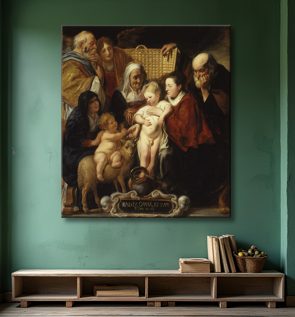 Reproduction La Sainte Famille avec sainte Anne et le jeune Baptiste et ses parents de Jacob Jordaens avec decor