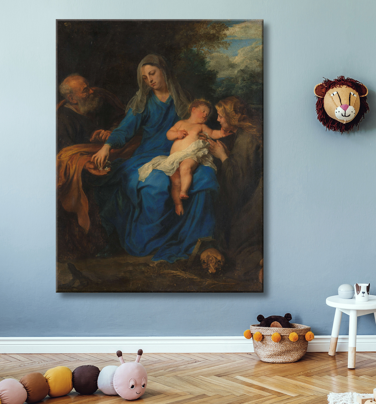 Reproduction La Sainte Famille avec une sainte en adoration de Anthony van Dyck avec decor