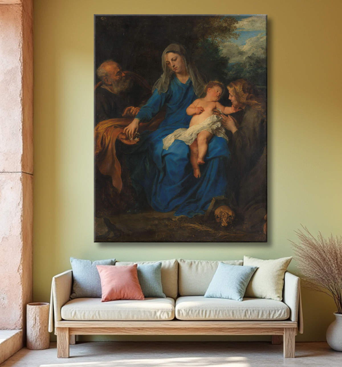Reproduction La Sainte Famille avec une sainte en adoration de Anthony van Dyck avec decor