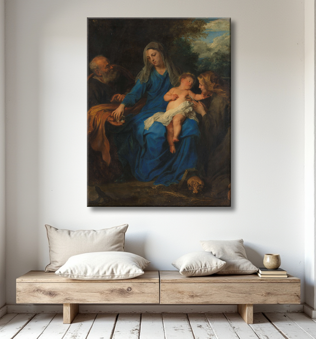 Reproduction La Sainte Famille avec une sainte en adoration de Anthony van Dyck avec decor