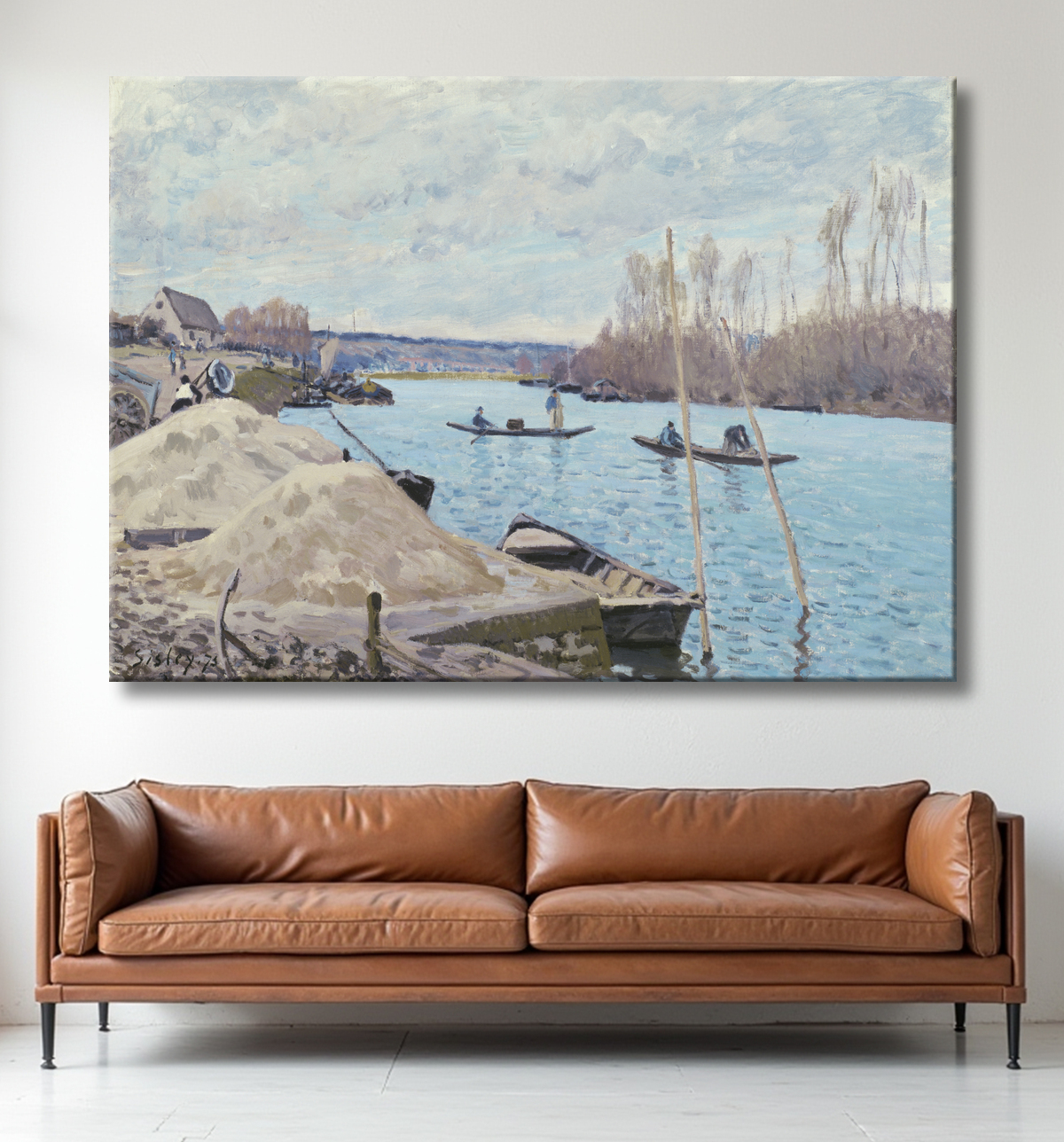 Reproduction La Seine à Port-Marly, Tas de Sable de Alfred Sisley avec decor