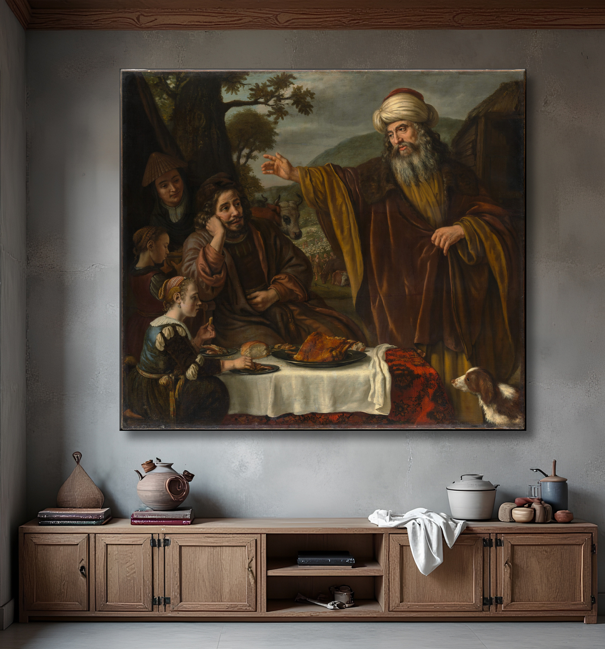 Reproduction La séparation d'Abraham de la famille de Lot de Jan Victors avec decor