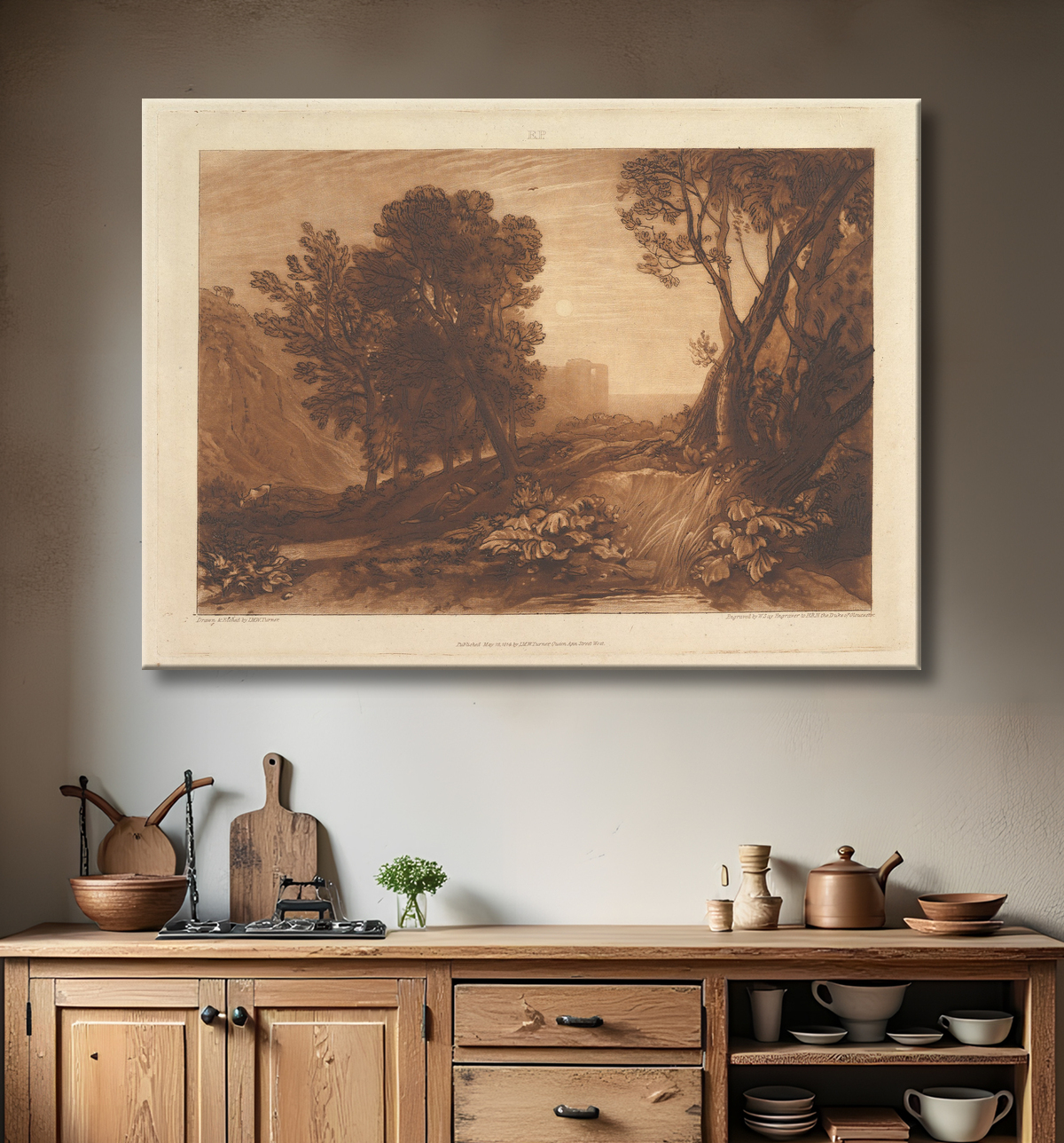 Reproduction La solitude ou la Madeleine de lecture (Liber Studiorum, partie XI, planche 53) de Joseph Mallord William Turner avec decor