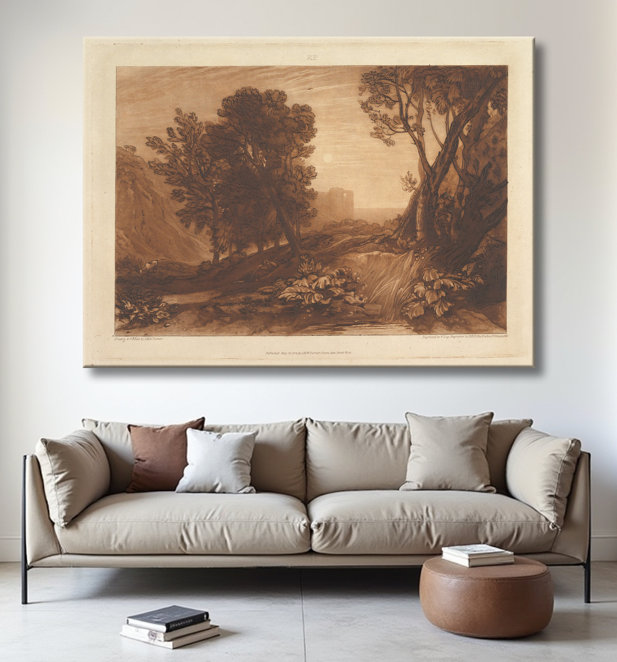 Reproduction La solitude ou la Madeleine de lecture (Liber Studiorum, partie XI, planche 53) de Joseph Mallord William Turner avec decor