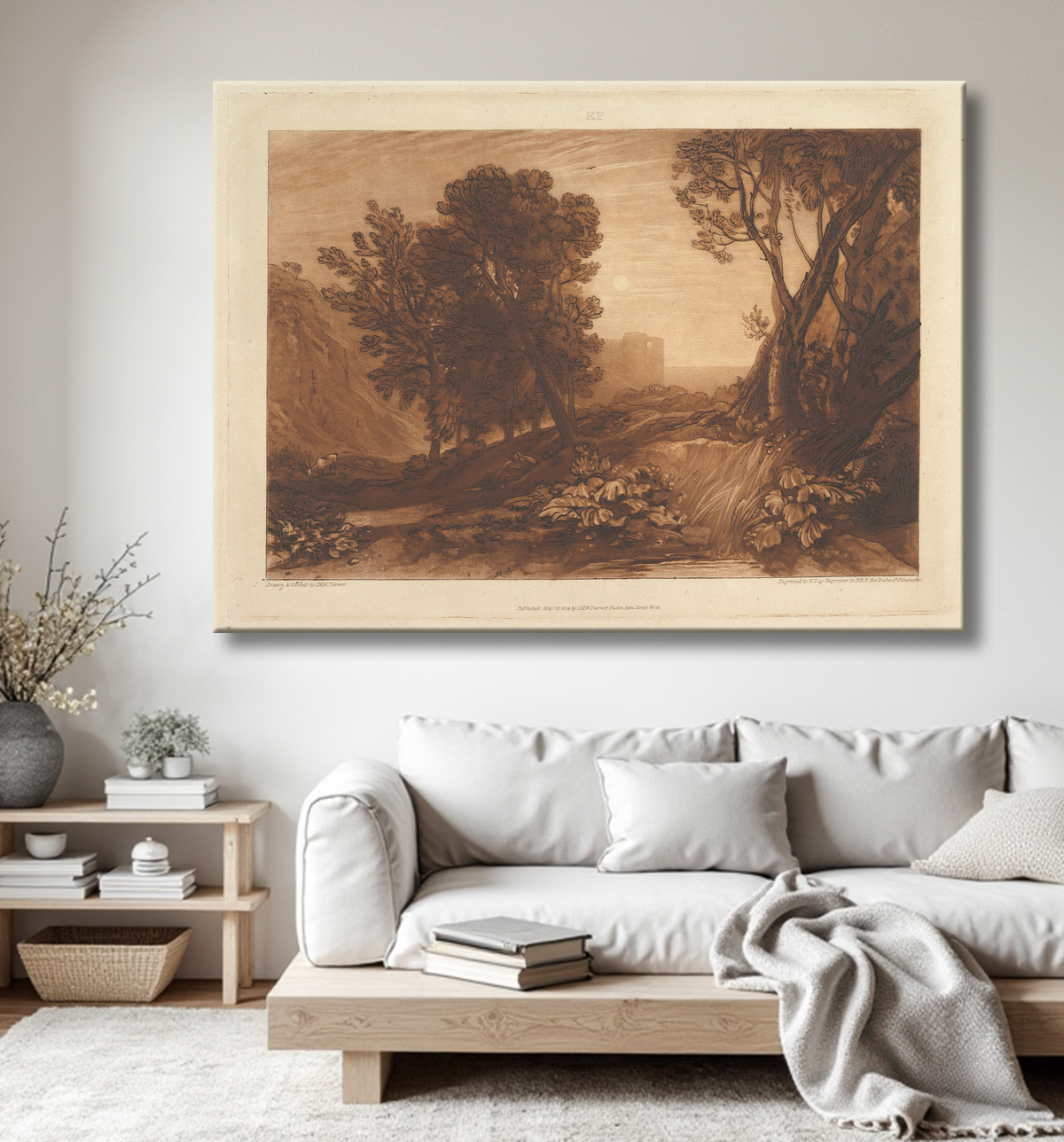 Reproduction La solitude ou la Madeleine de lecture (Liber Studiorum, partie XI, planche 53) de Joseph Mallord William Turner avec decor
