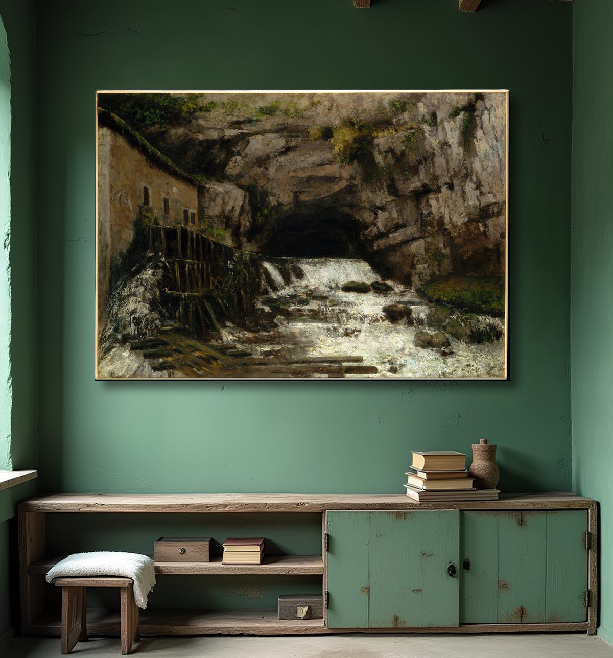 Reproduction La source de la Loue de Gustave Courbet avec decor