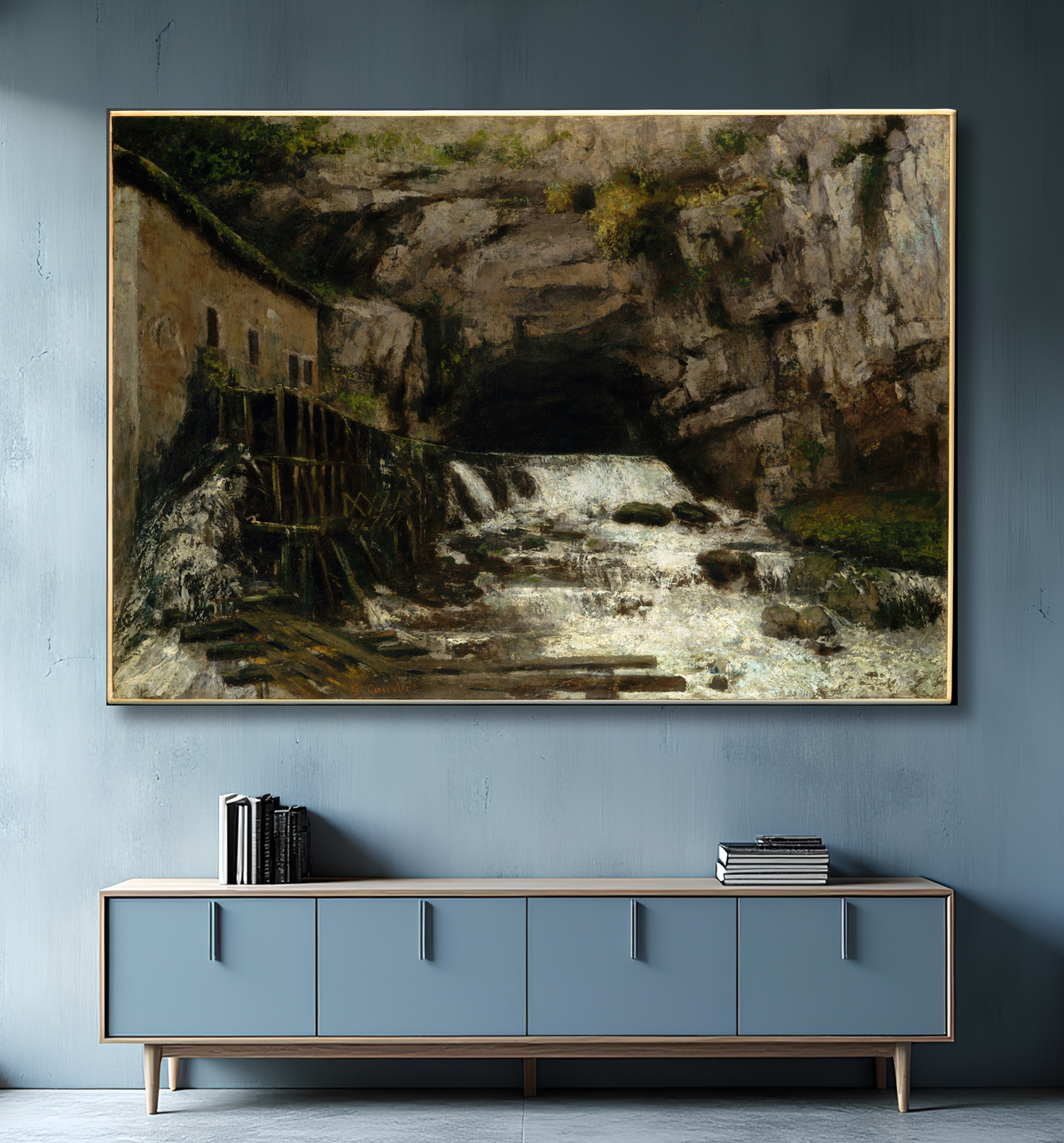Reproduction La source de la Loue de Gustave Courbet avec decor