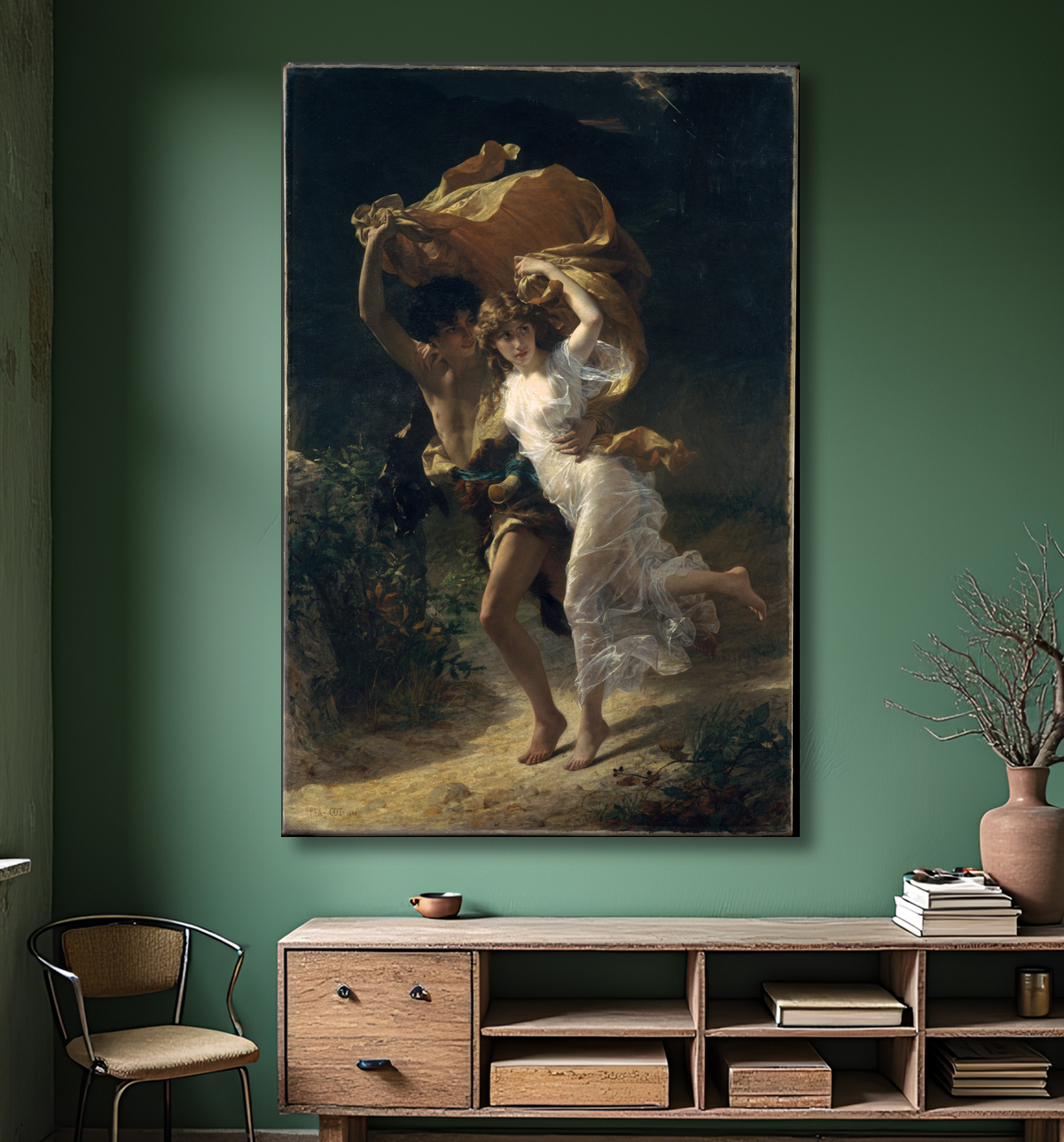 Reproduction La tempête de Pierre-Auguste Cot avec decor