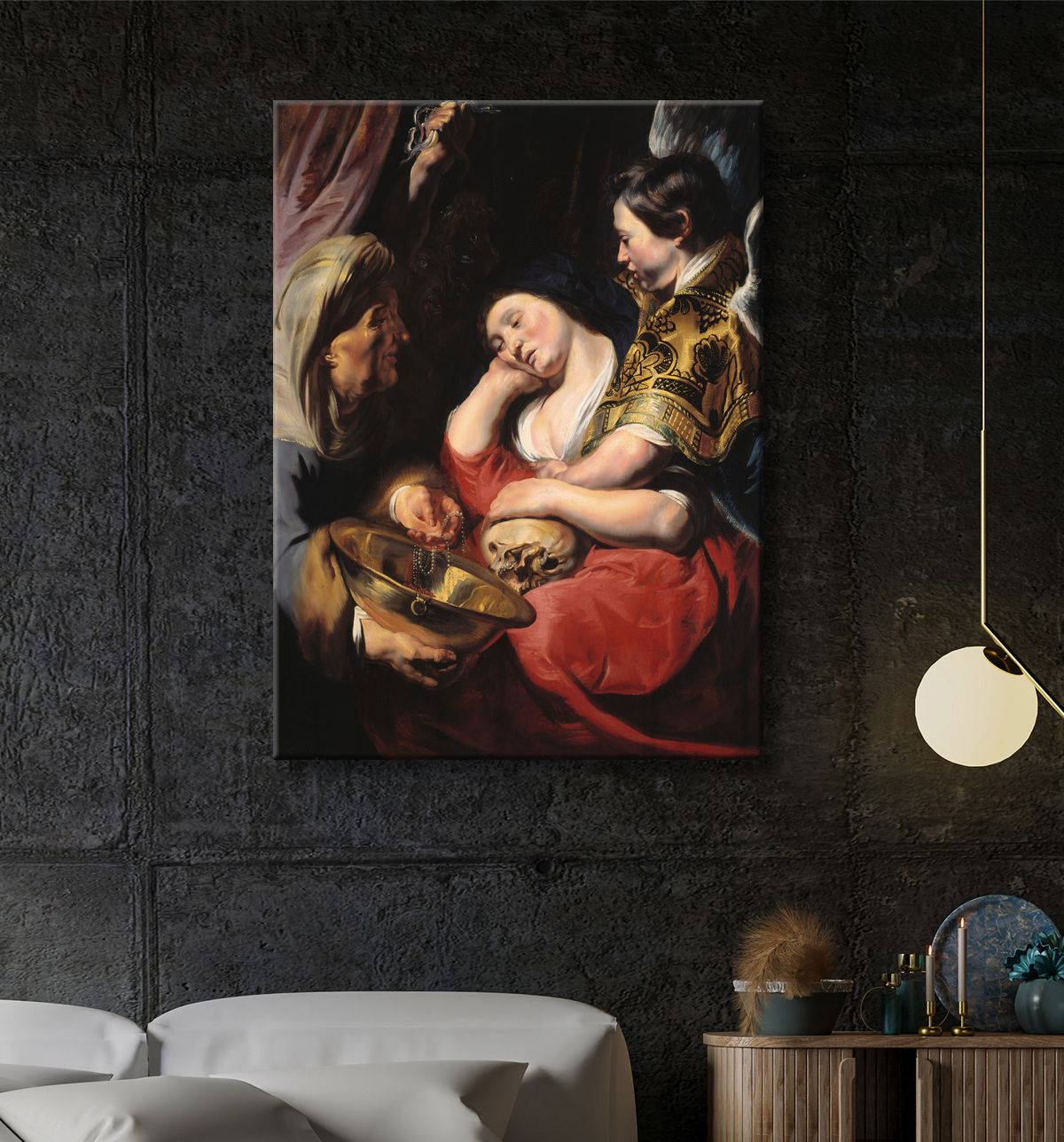 Reproduction La Tentation de la Madeleine de Jacob Jordaens avec decor