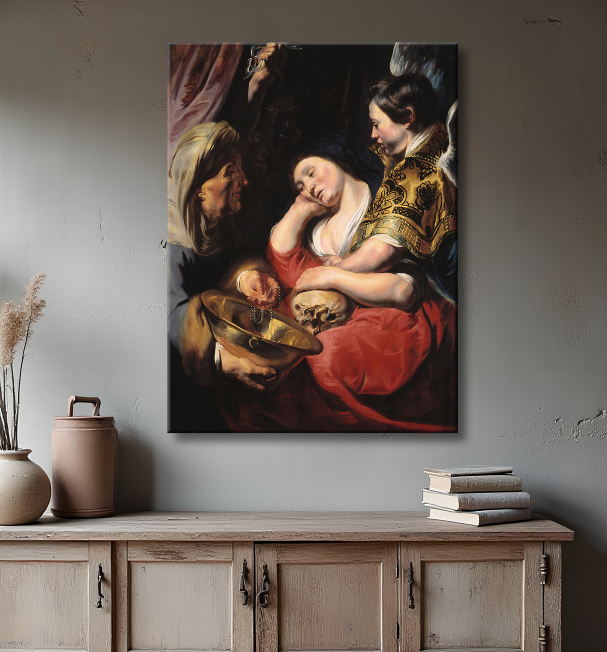 Reproduction La Tentation de la Madeleine de Jacob Jordaens avec decor