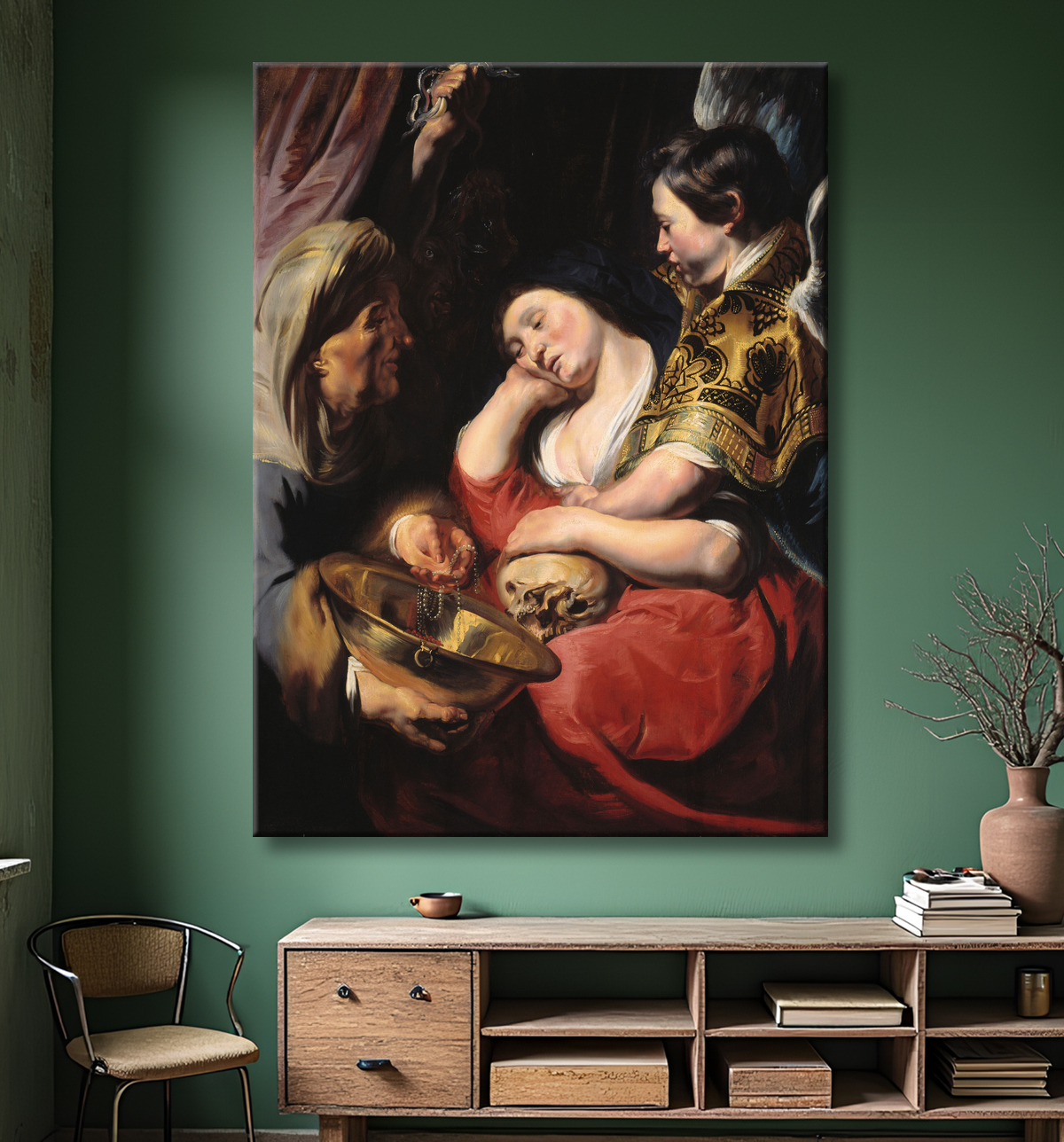 Reproduction La Tentation de la Madeleine de Jacob Jordaens avec decor