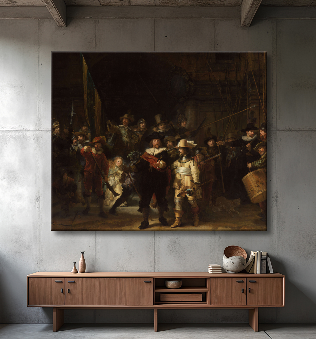 Reproduction La veille de nuit de Rembrandt van Rijn avec decor
