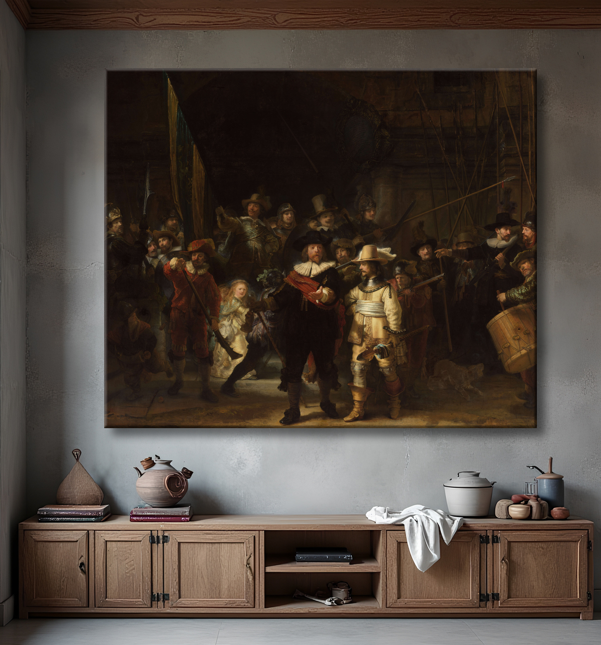 Reproduction La veille de nuit de Rembrandt van Rijn avec decor
