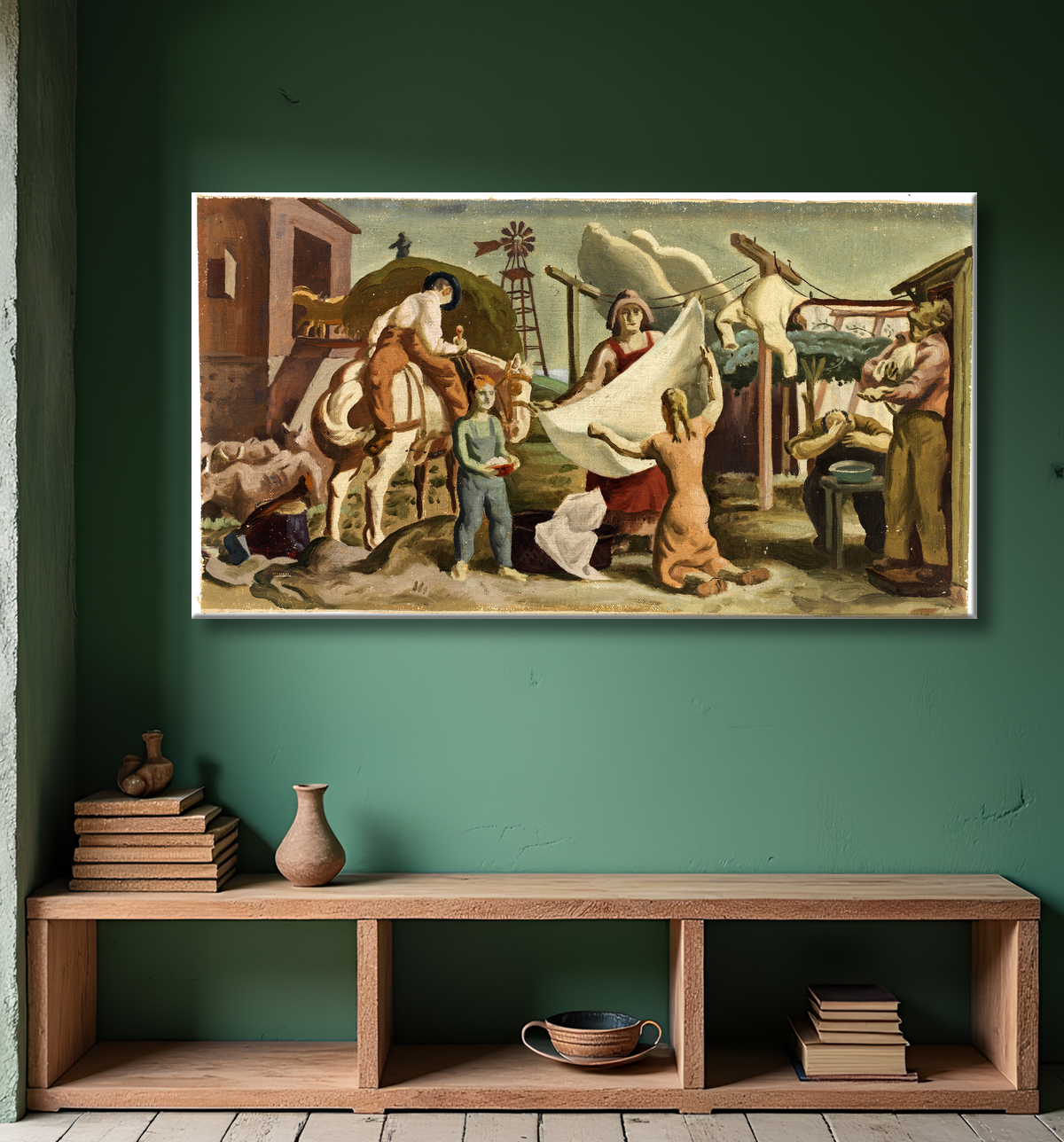 Reproduction La vie à la ferme (étude murale ?) de Unidentified (American) avec decor