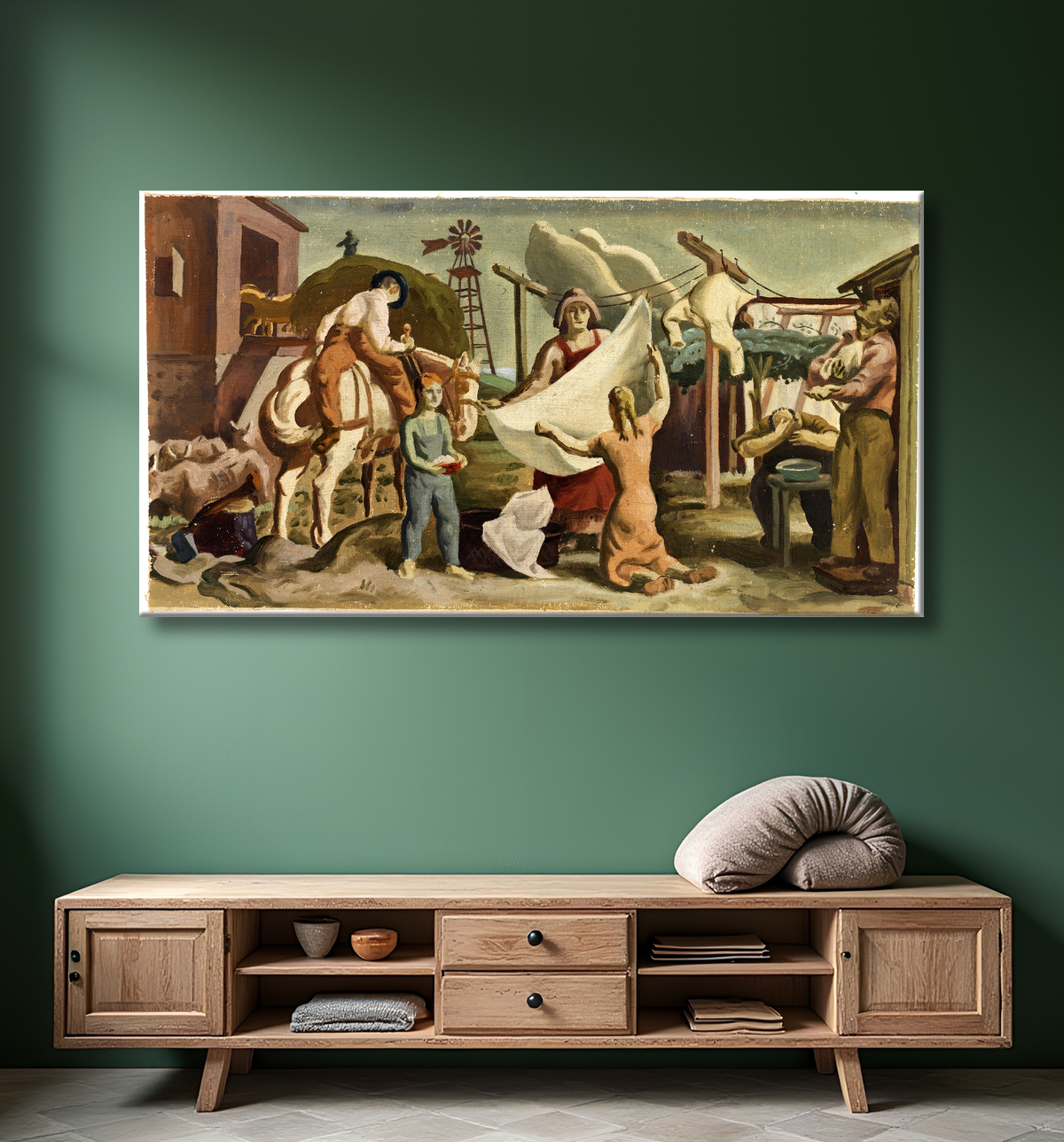 Reproduction La vie à la ferme (étude murale ?) de Unidentified (American) avec decor