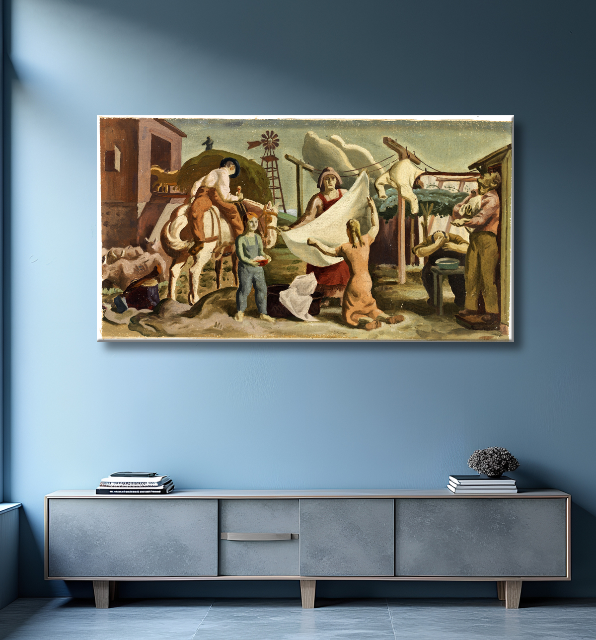 Reproduction La vie à la ferme (étude murale ?) de Unidentified (American) avec decor