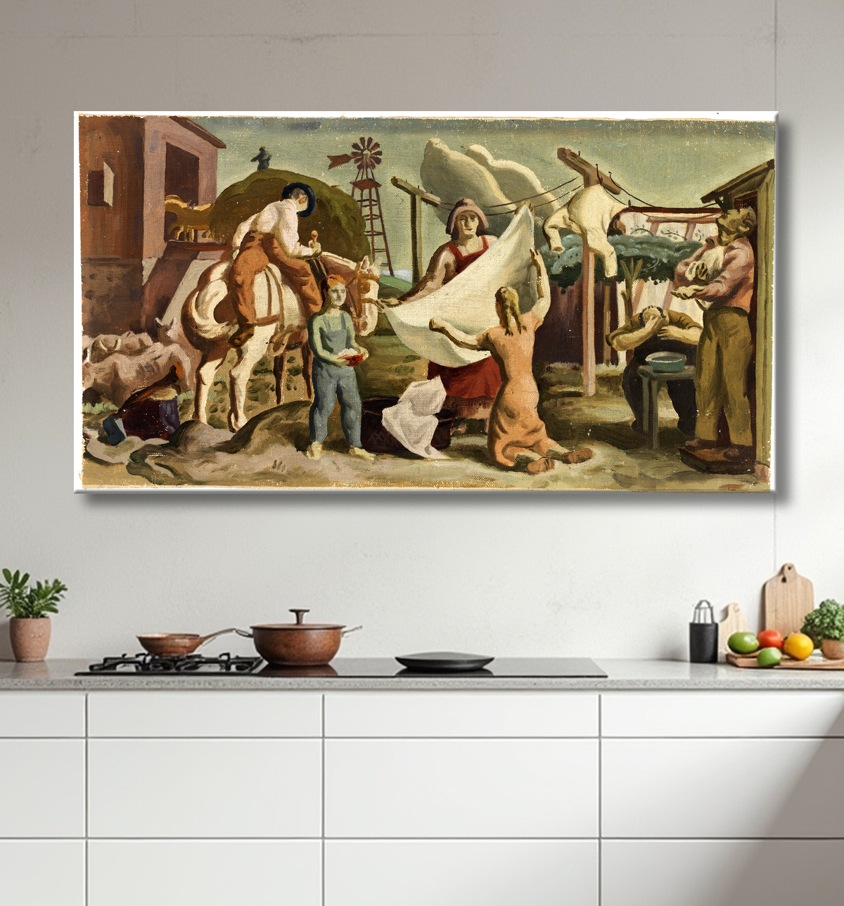 Reproduction La vie à la ferme (étude murale ?) de Unidentified (American) avec decor