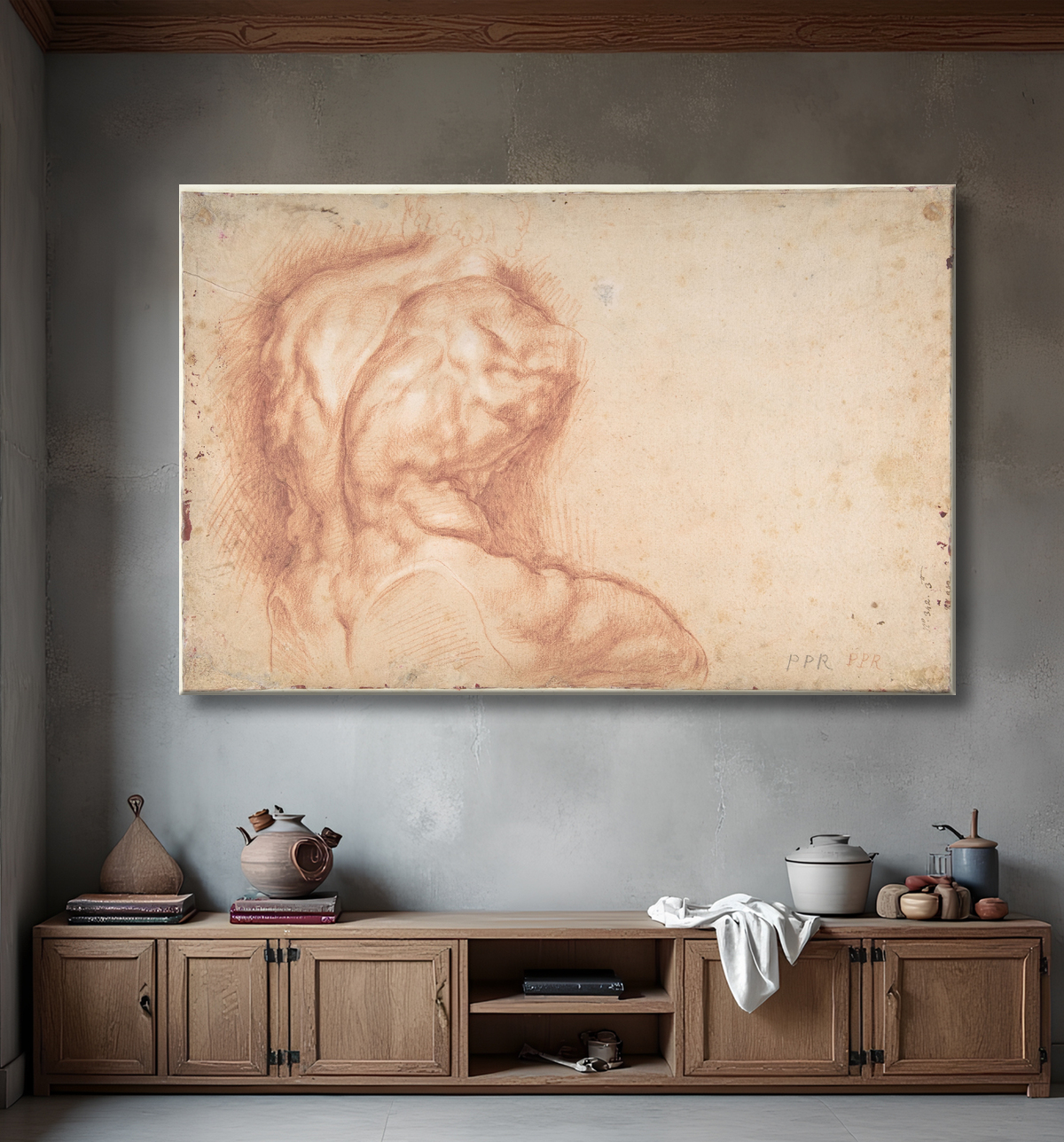 Reproduction La Vierge adorée des saints (recto) ; Étude du torse du Belvédère (verso) de Peter Paul Rubens avec decor