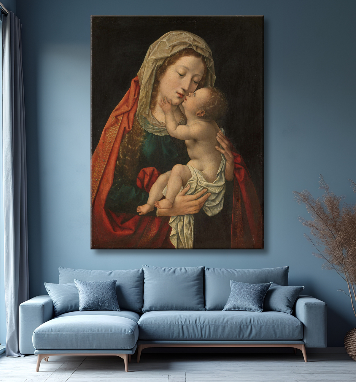 Reproduction La Vierge et l'Enfant de Bernard van Orley avec decor