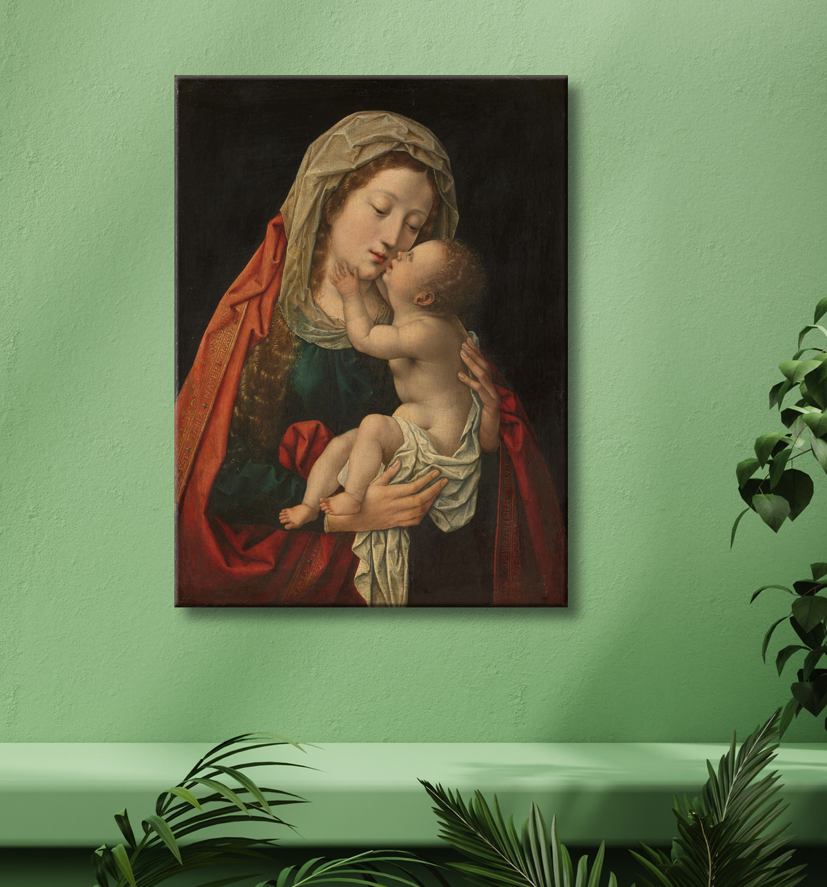 Reproduction La Vierge et l'Enfant de Bernard van Orley avec decor