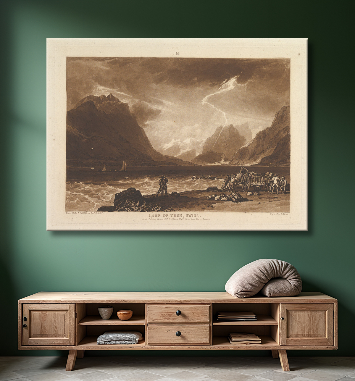 Reproduction Lac de Thoune, Suisse (Liber Studiorum, partie III, planche 15) de Joseph Mallord William Turner avec decor