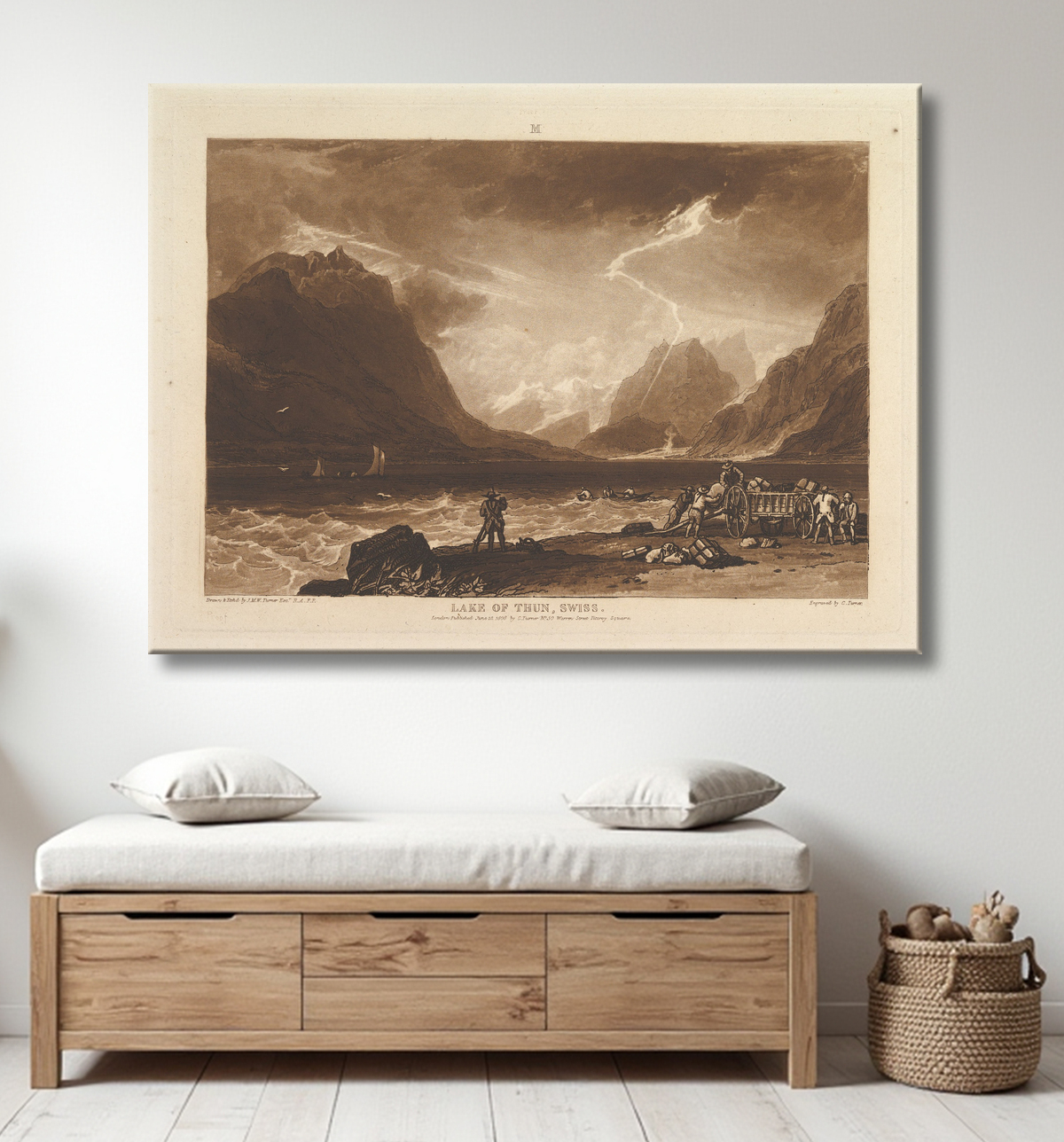 Reproduction Lac de Thoune, Suisse (Liber Studiorum, partie III, planche 15) de Joseph Mallord William Turner avec decor