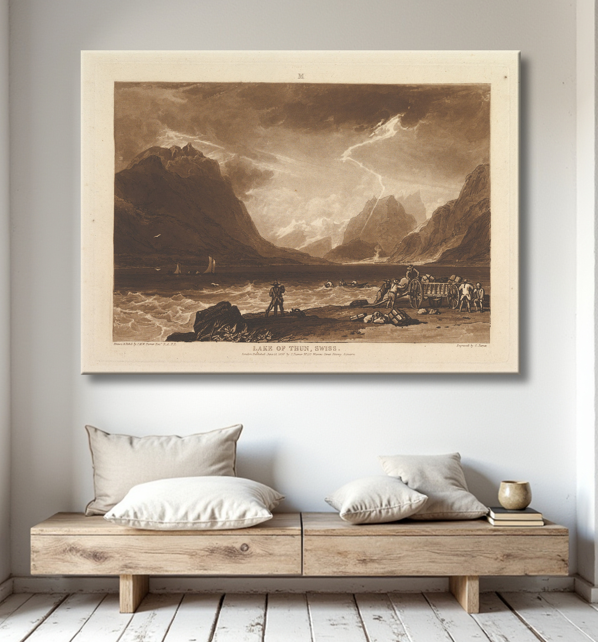 Reproduction Lac de Thoune, Suisse (Liber Studiorum, partie III, planche 15) de Joseph Mallord William Turner avec decor