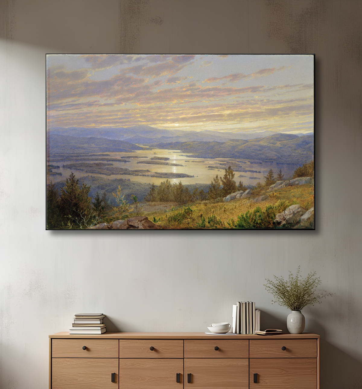 Reproduction Lac Squam depuis Red Hill de William Trost Richards avec decor