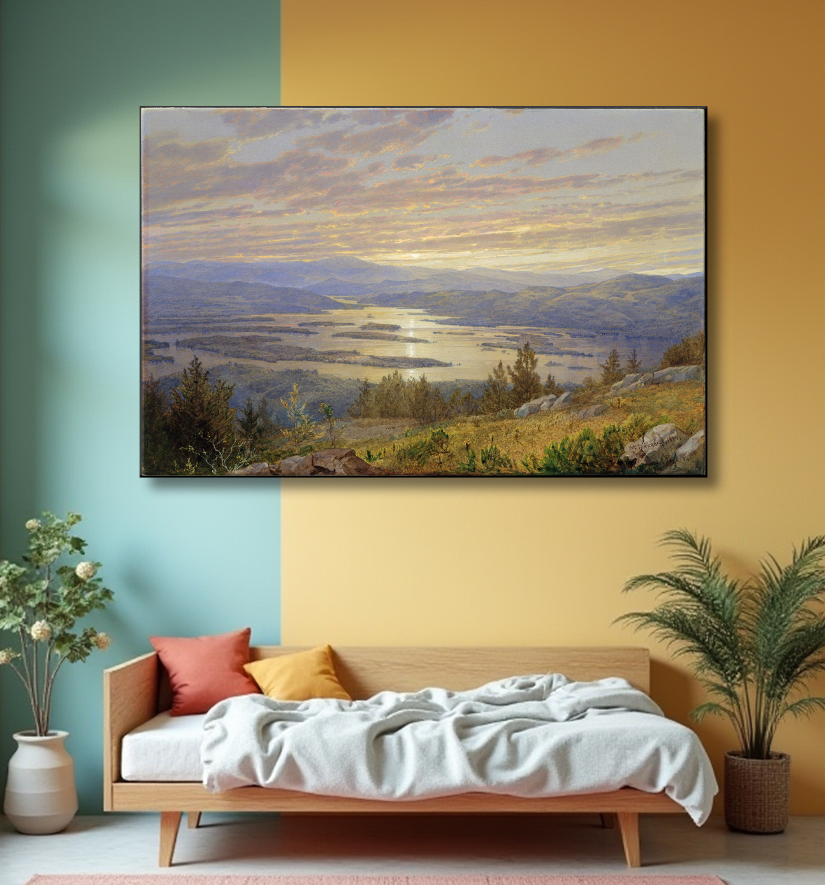 Reproduction Lac Squam depuis Red Hill de William Trost Richards avec decor