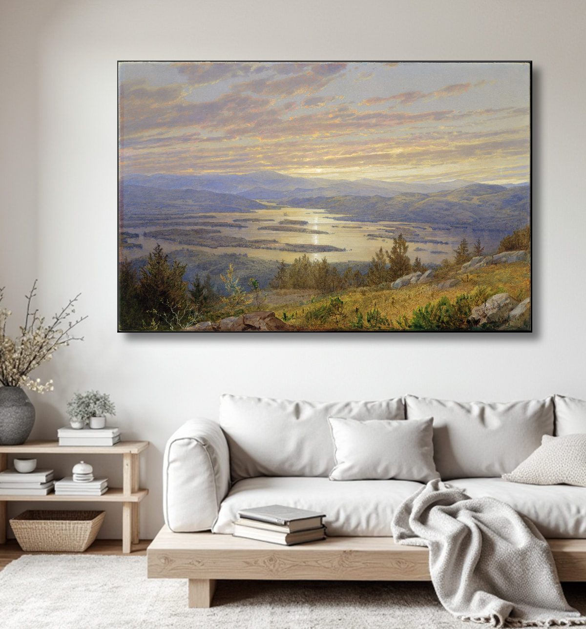 Reproduction Lac Squam depuis Red Hill de William Trost Richards avec decor