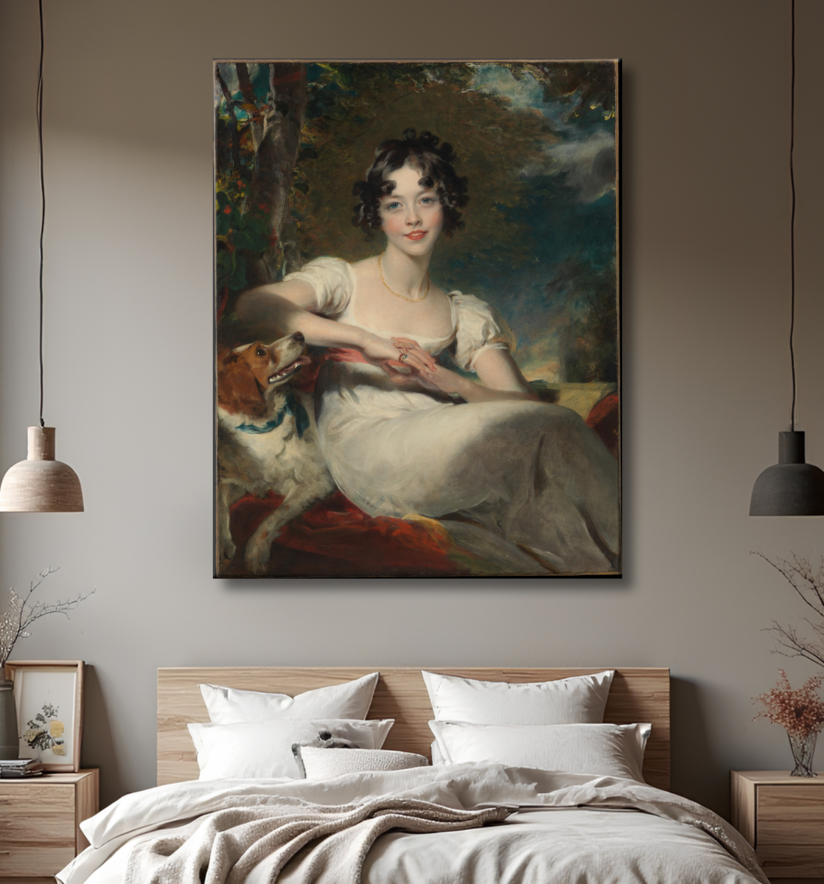 Reproduction Lady Maria Conyngham (morte en 1843) de Sir Thomas Lawrence avec decor