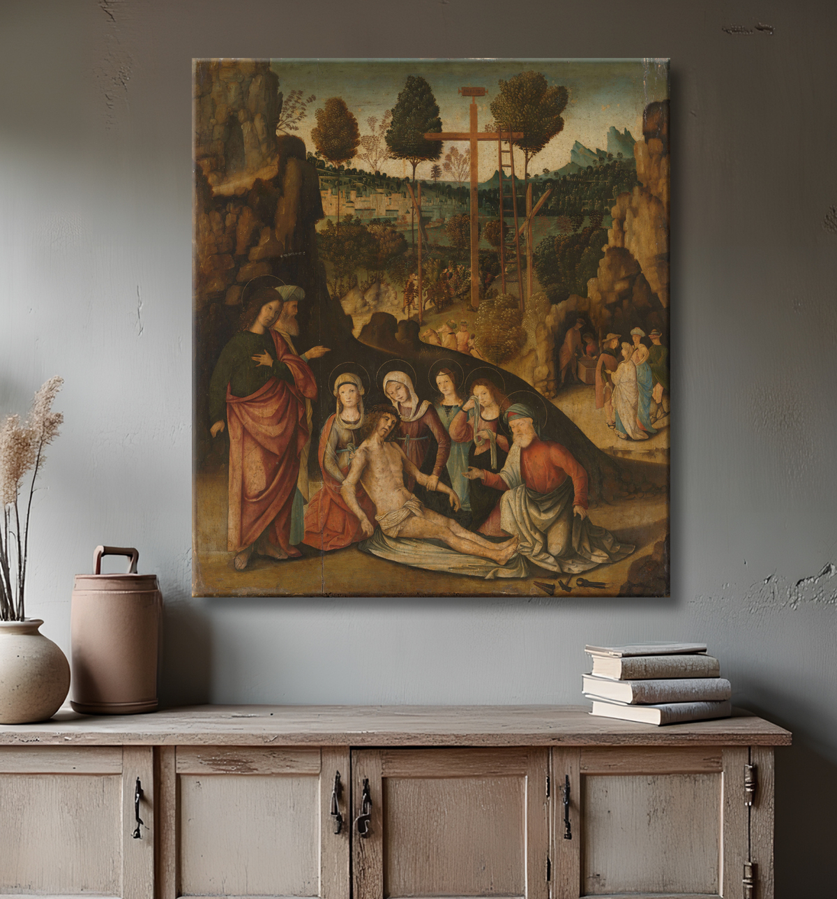 Reproduction Lamentation du Christ de Bernardino Zaganelli di Bosio avec decor