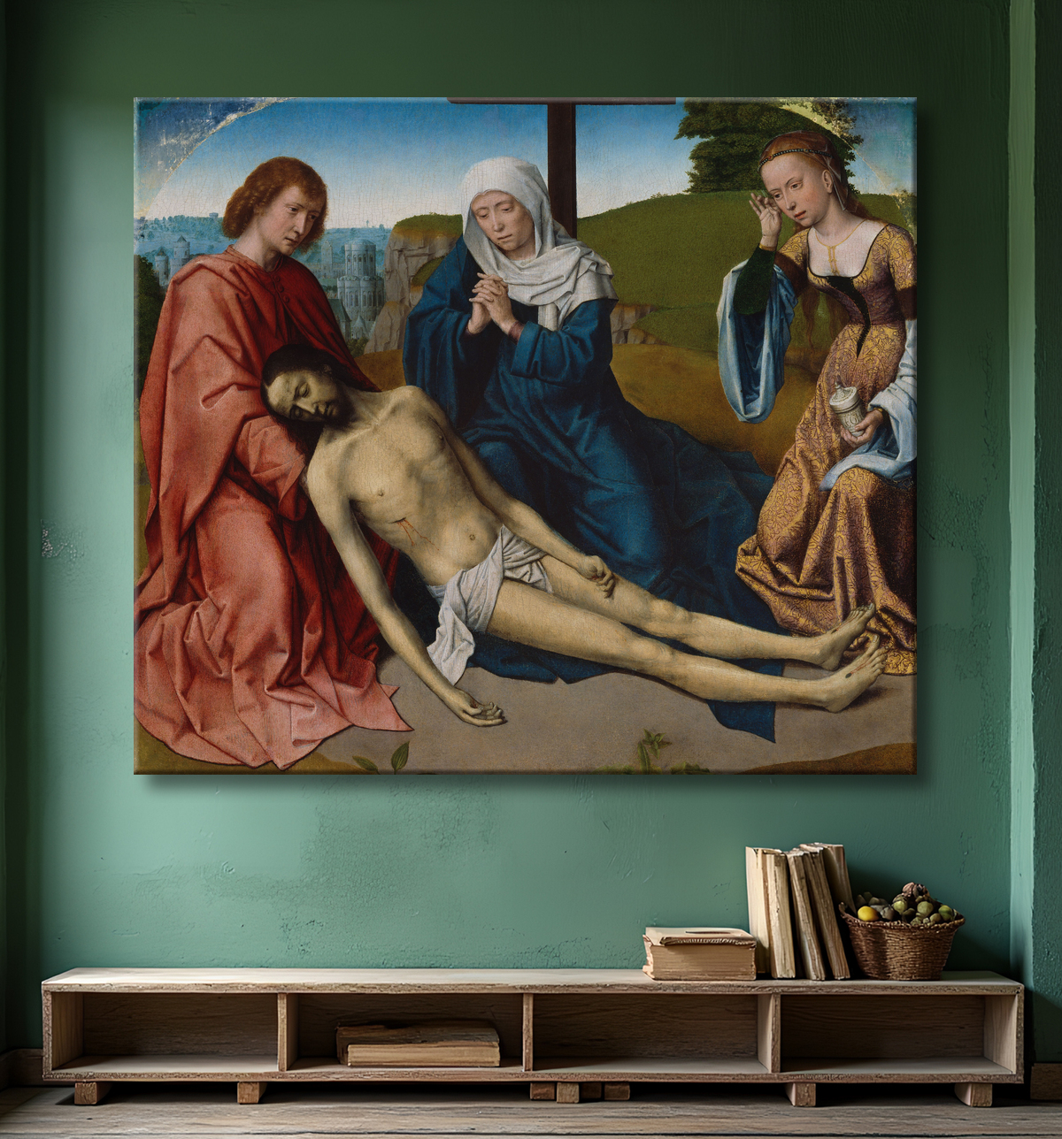 Reproduction Lamentation sur le corps du Christ de Gerard David avec decor