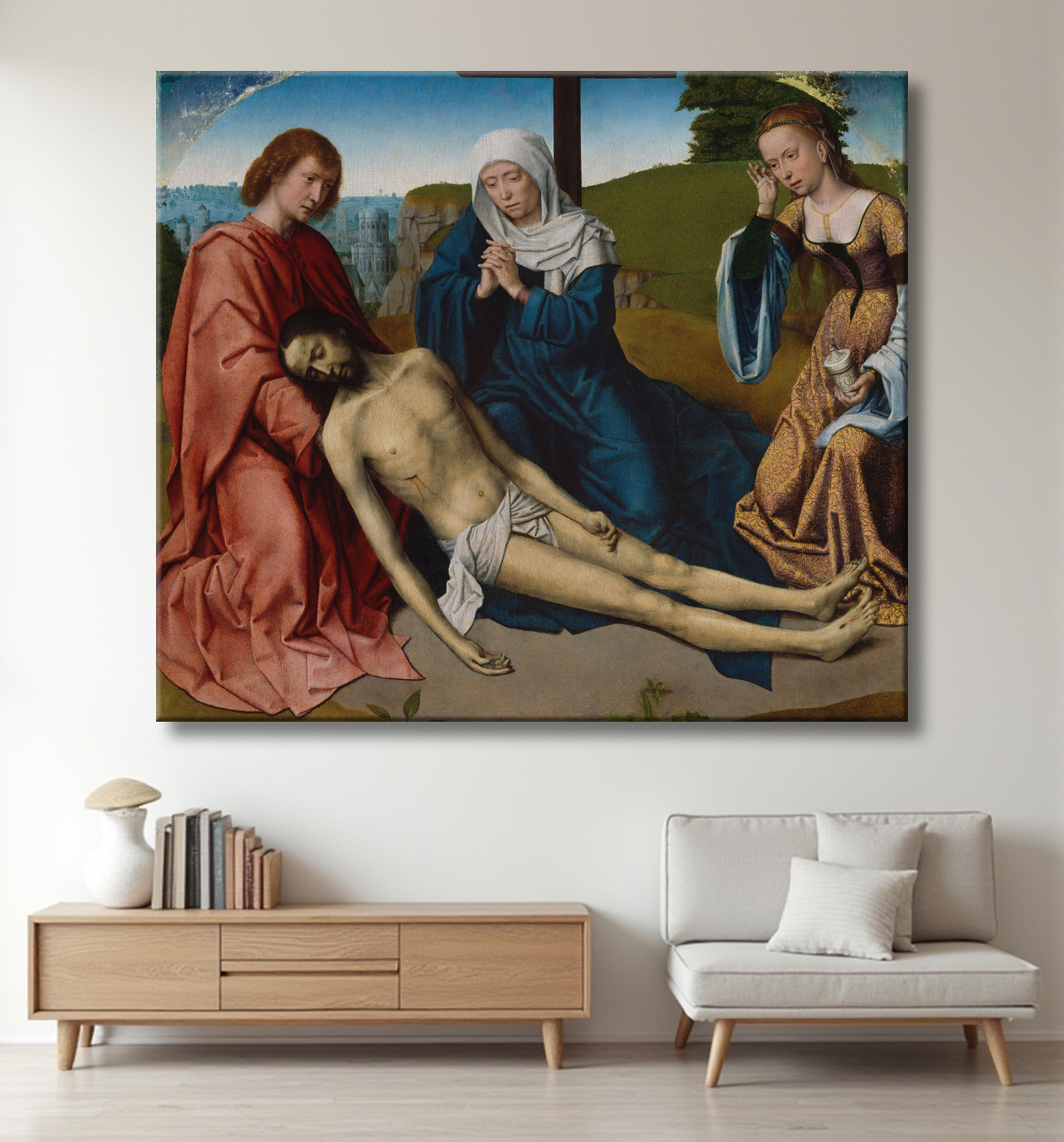 Reproduction Lamentation sur le corps du Christ de Gerard David avec decor