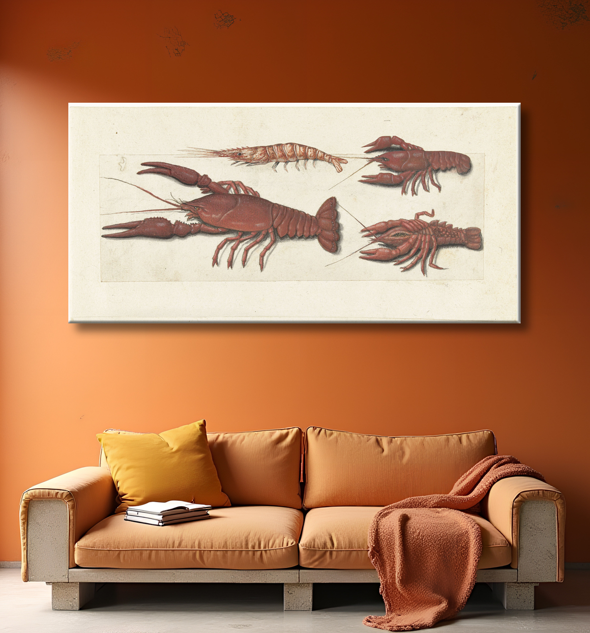 Reproduction Langoustine, deux écrevisses et crevettes de anonymous avec decor