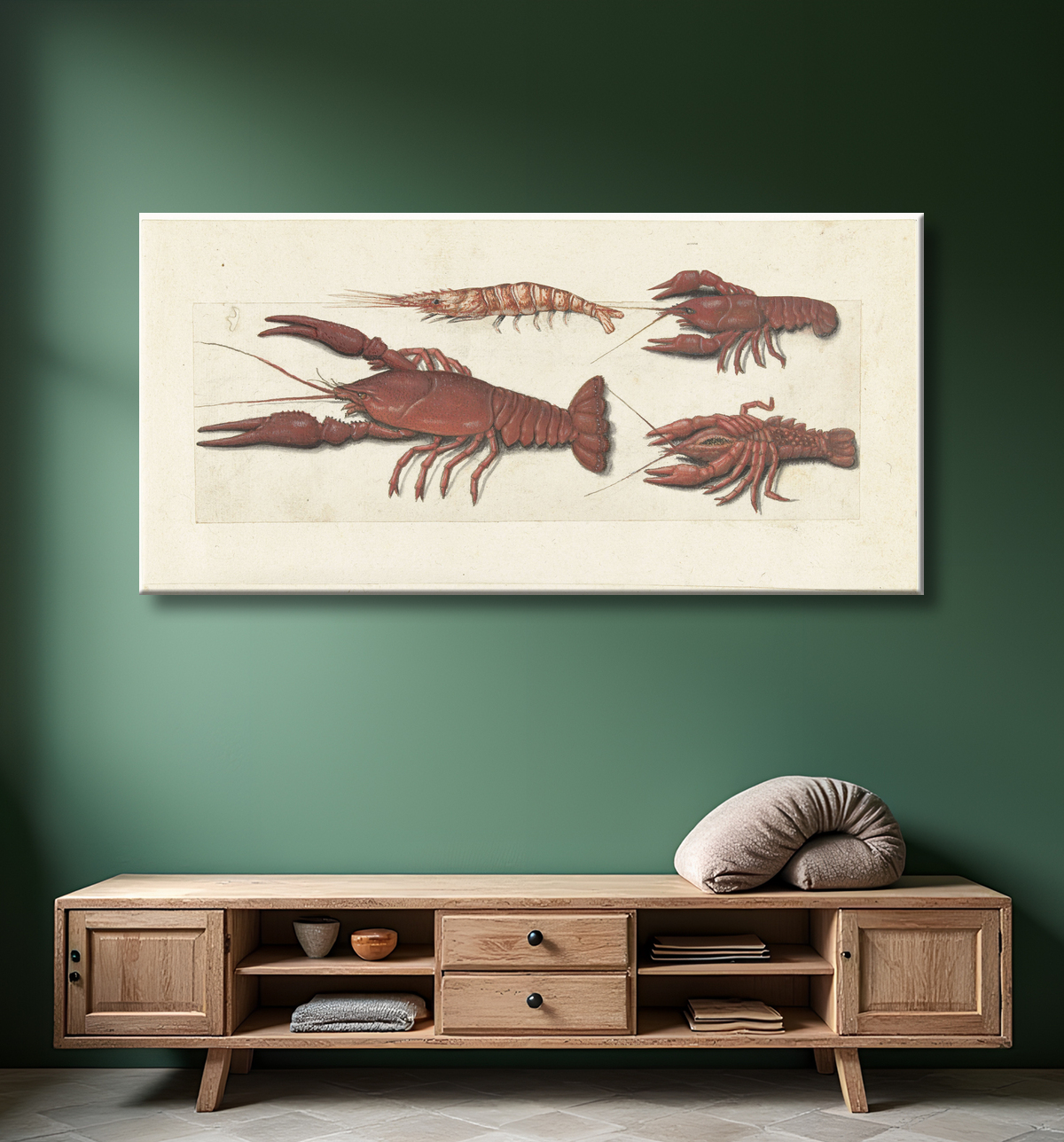 Reproduction Langoustine, deux écrevisses et crevettes de anonymous avec decor