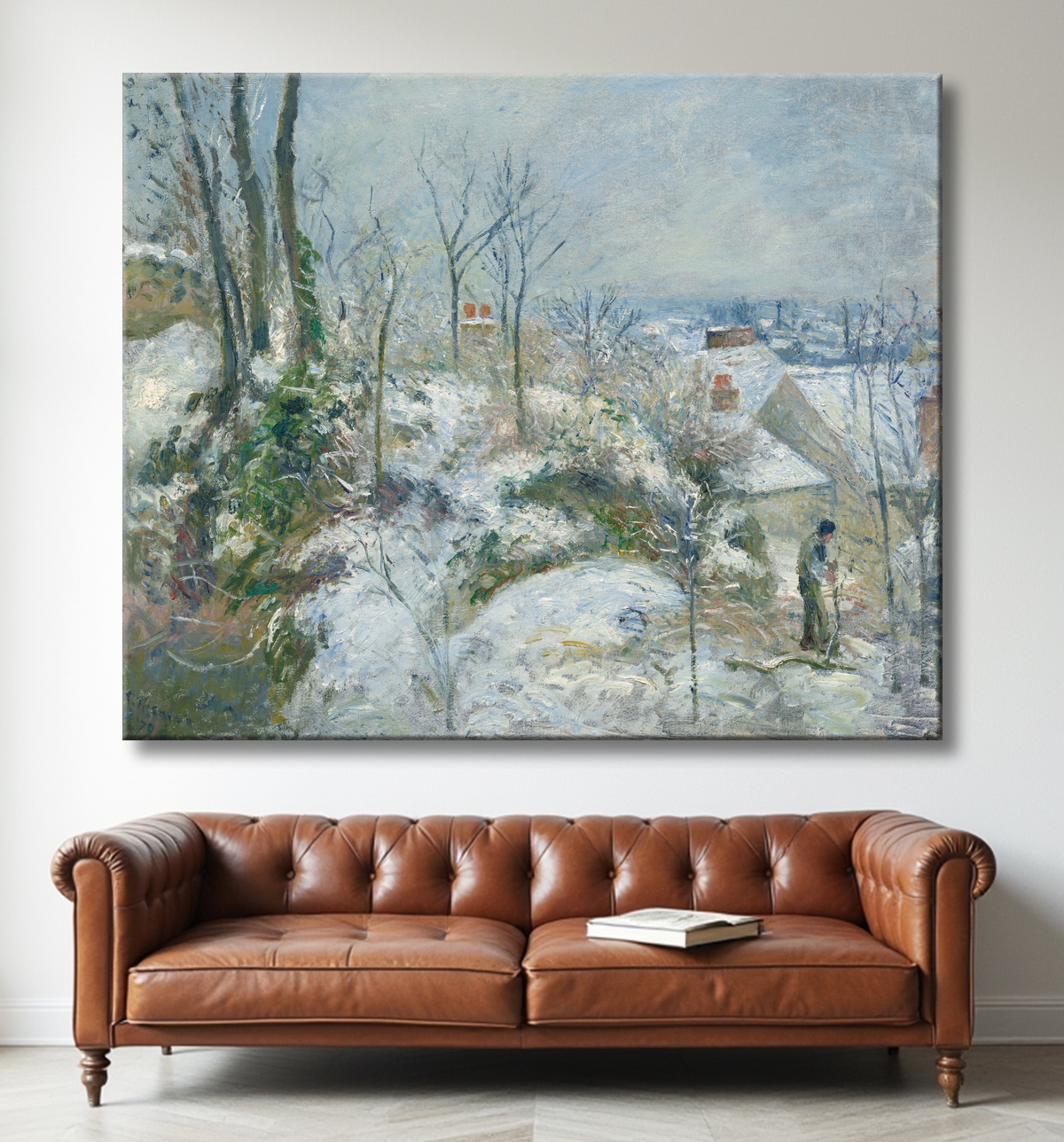 Reproduction Lapin Warren à Pontoise, Neige de Camille Pissarro avec decor