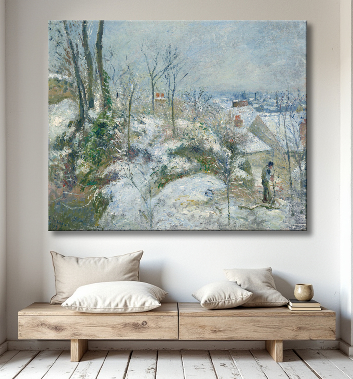 Reproduction Lapin Warren à Pontoise, Neige de Camille Pissarro avec decor