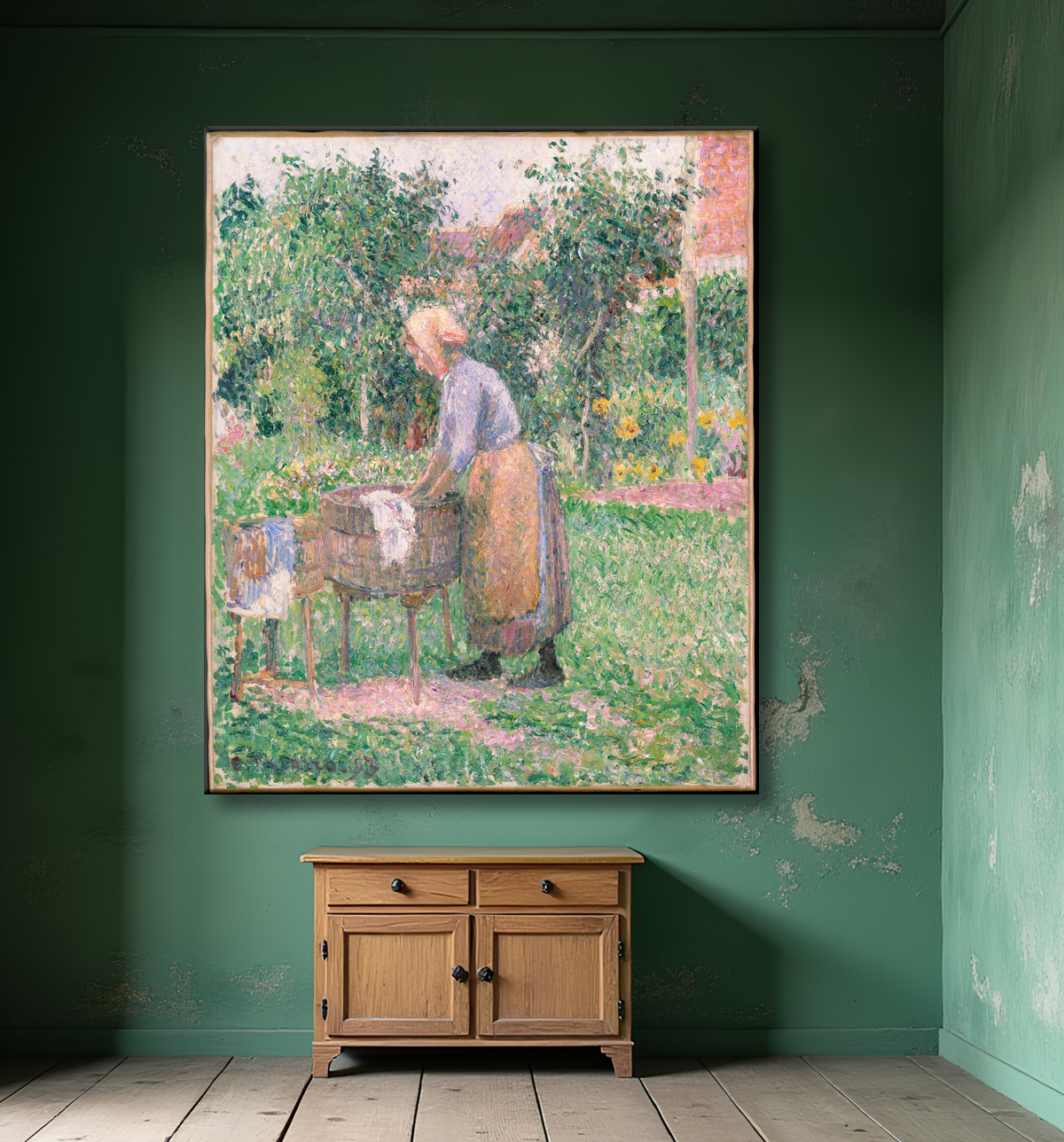 Reproduction Lavandière à Éragny de Camille Pissarro avec decor