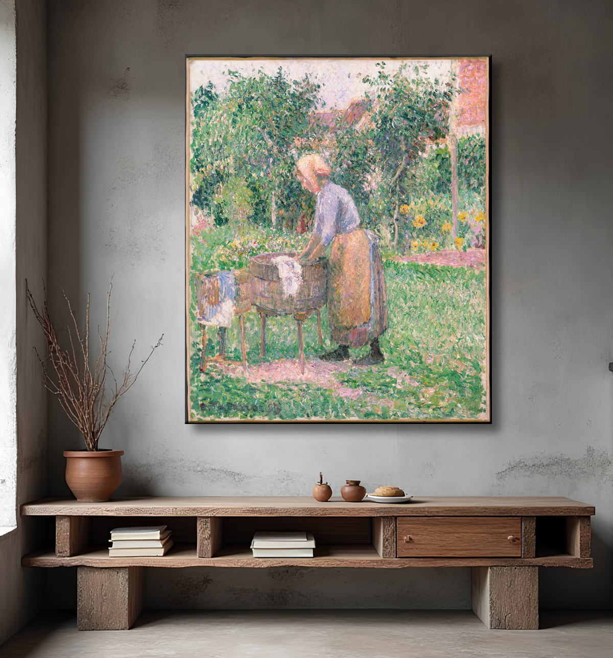 Reproduction Lavandière à Éragny de Camille Pissarro avec decor
