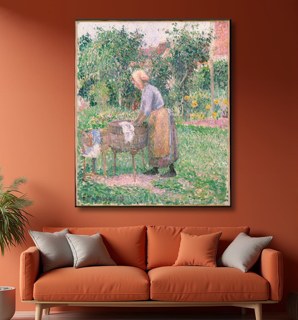 Reproduction Lavandière à Éragny de Camille Pissarro avec decor