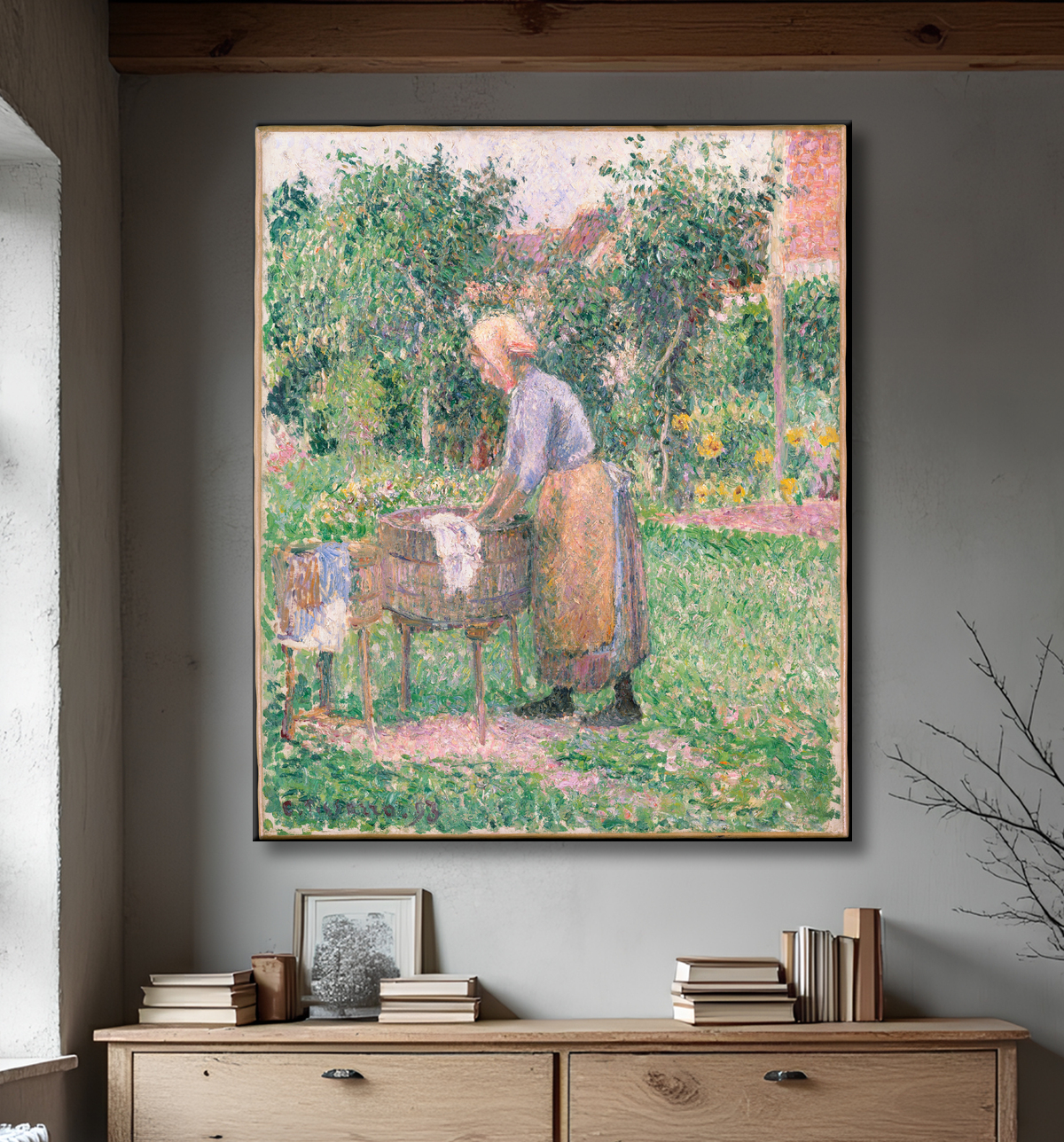 Reproduction Lavandière à Éragny de Camille Pissarro avec decor
