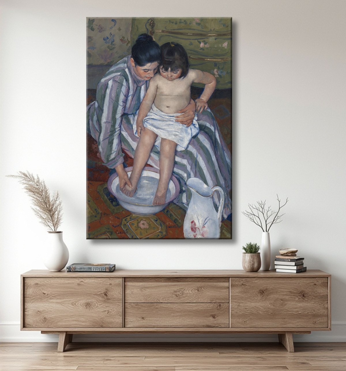 Reproduction Le bain de l'enfant de Mary Cassatt avec decor