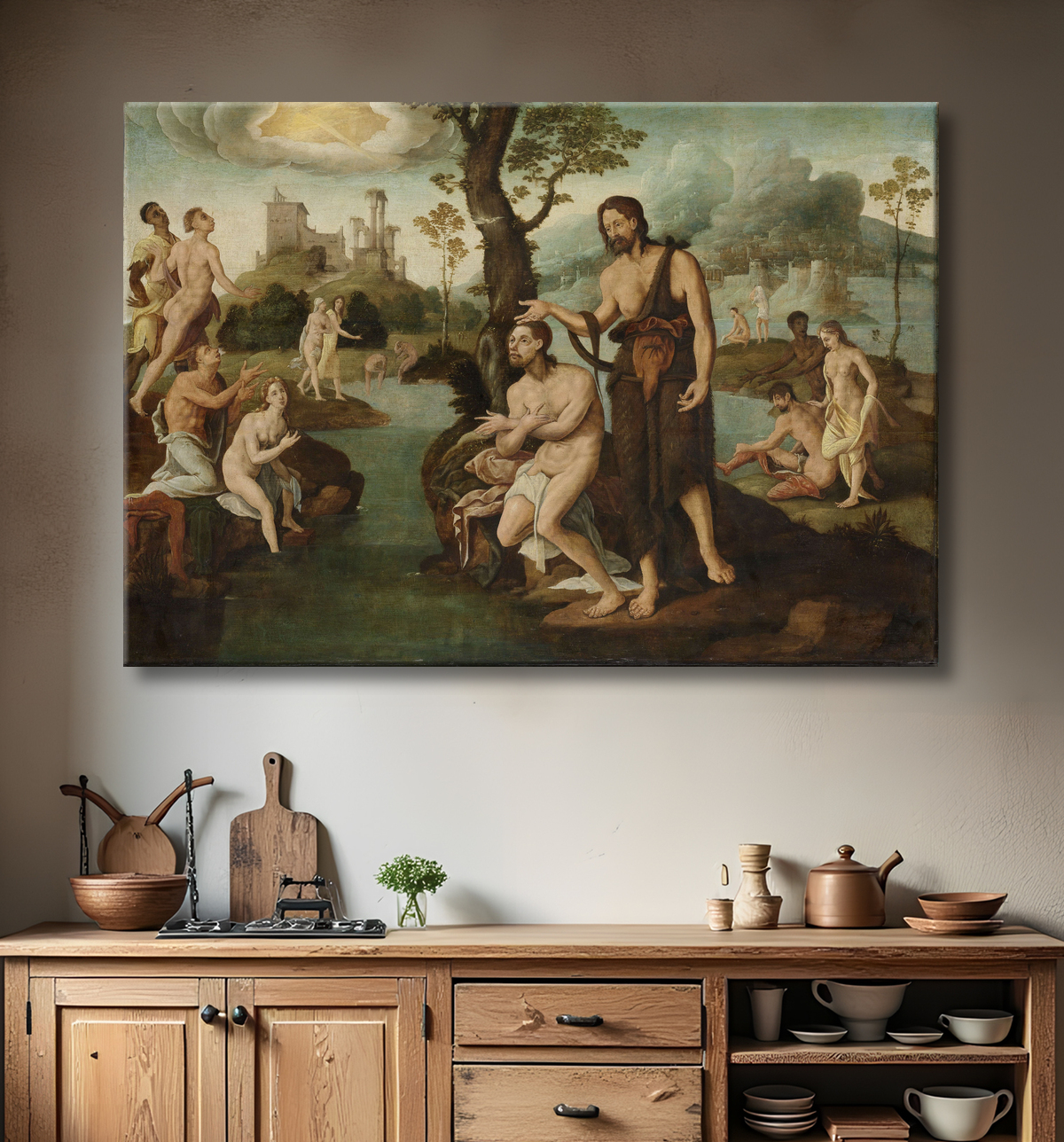 Reproduction Le baptême du Christ de Maarten van Heemskerck avec decor