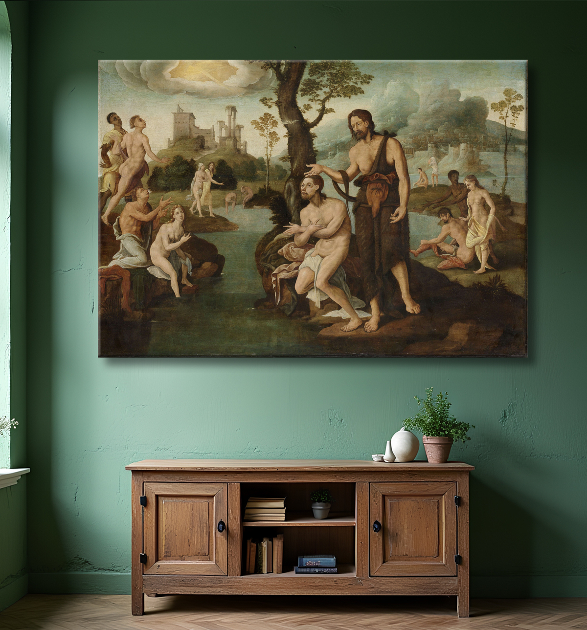 Reproduction Le baptême du Christ de Maarten van Heemskerck avec decor