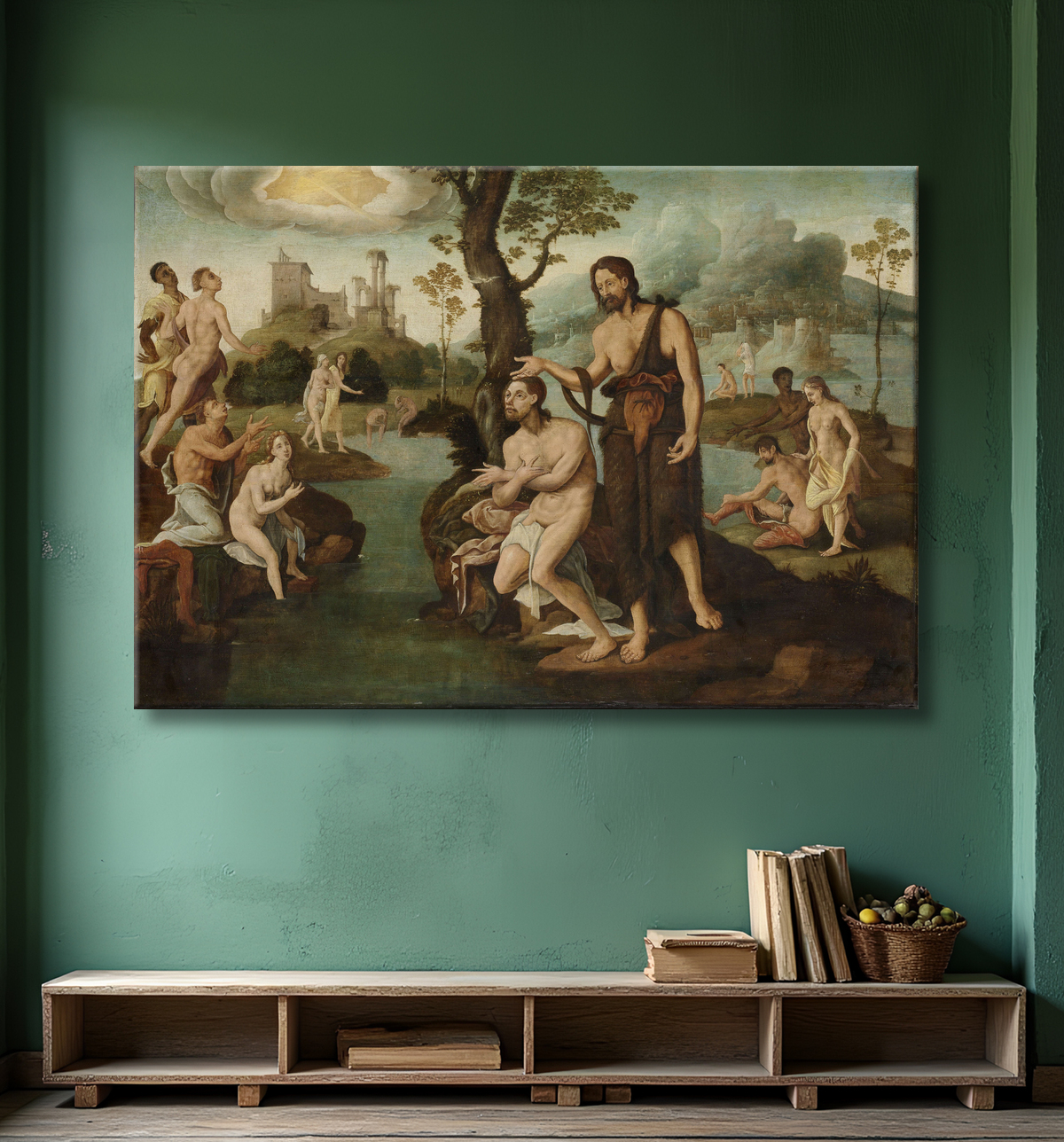 Reproduction Le baptême du Christ de Maarten van Heemskerck avec decor