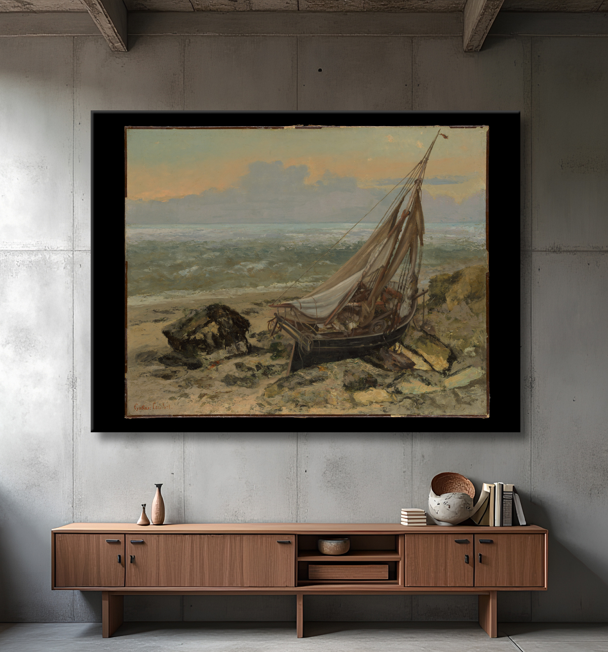 Reproduction Le bateau de pêche de Gustave Courbet avec decor