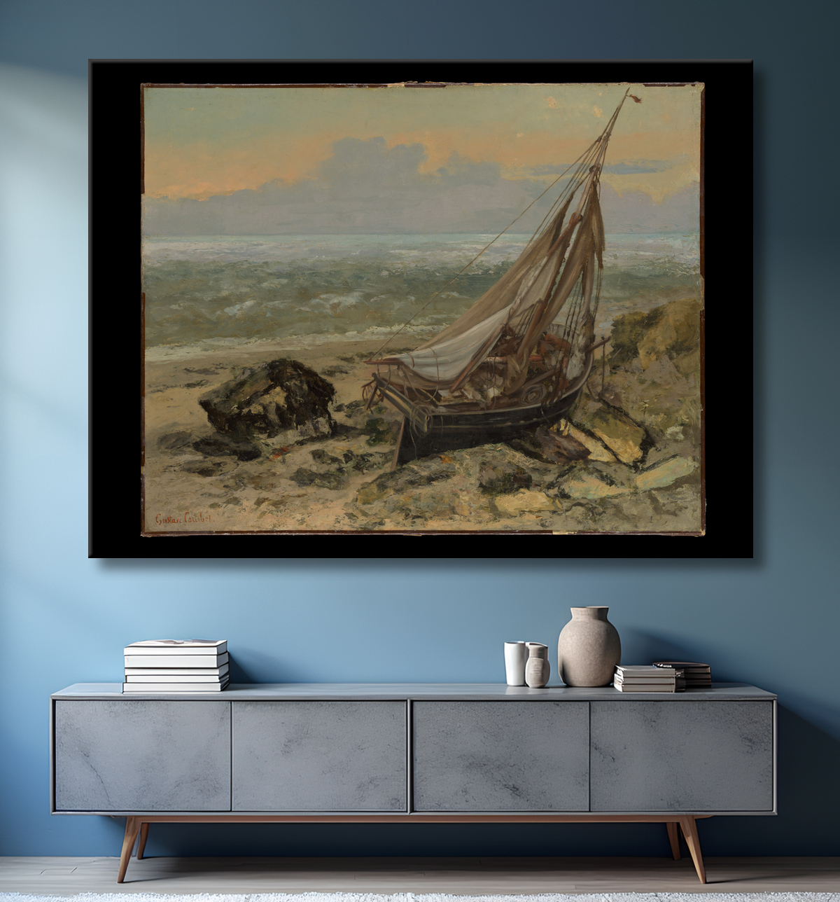 Reproduction Le bateau de pêche de Gustave Courbet avec decor