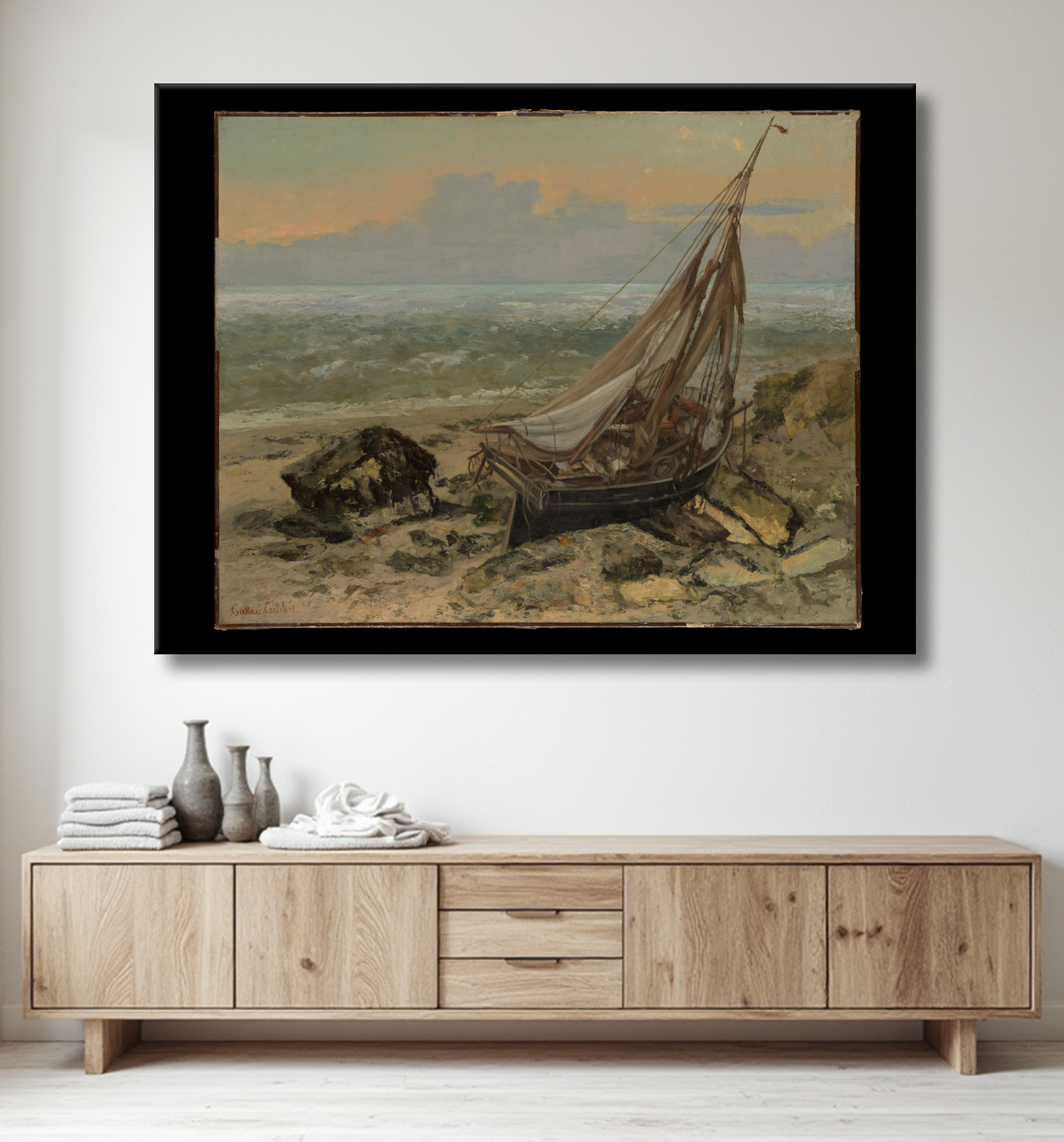 Reproduction Le bateau de pêche de Gustave Courbet avec decor